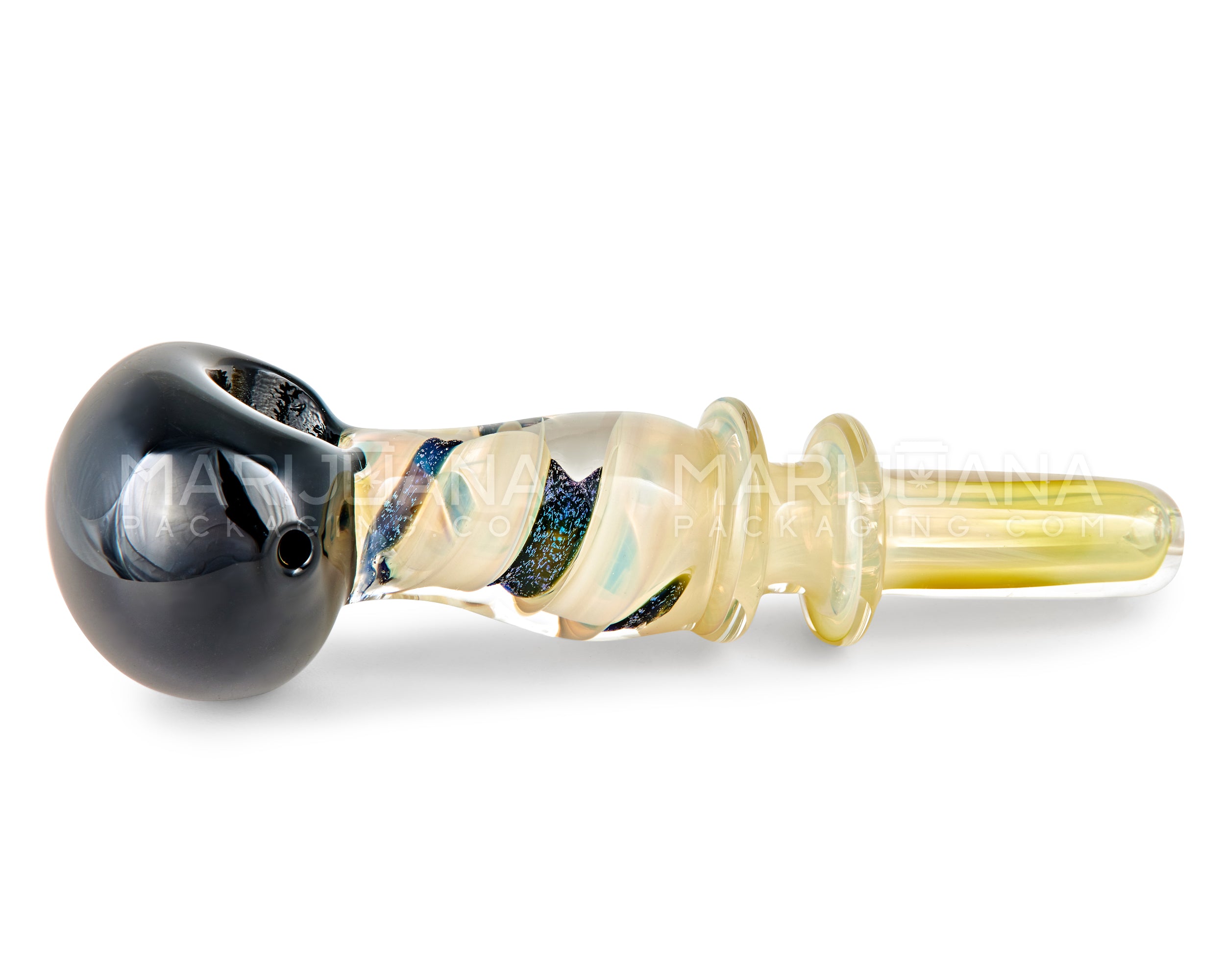 Dichroic Spiral & Gold Fumed Ringed Spoon Hand Pipe | 5.5in Long - Glass - Gold - 4