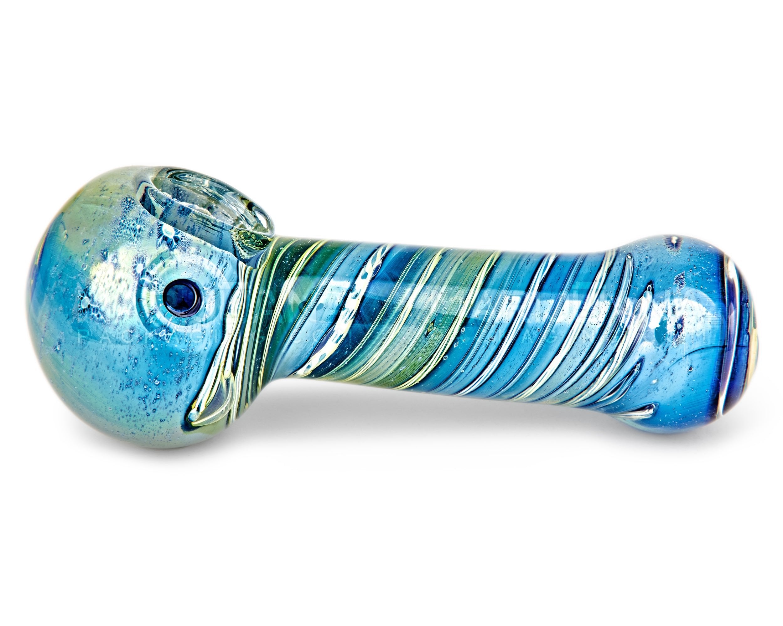 Spiral & Gold Fumed Spoon Hand Pipe | 4.5in Long - Glass - Blue - 6