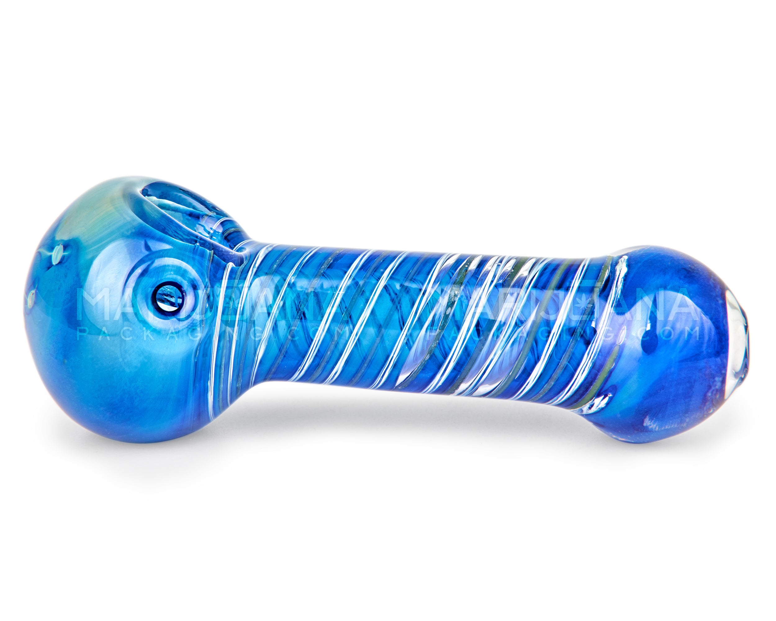 Spiral & Gold Fumed Spoon Hand Pipe | 4.5in Long - Glass - Blue - 5
