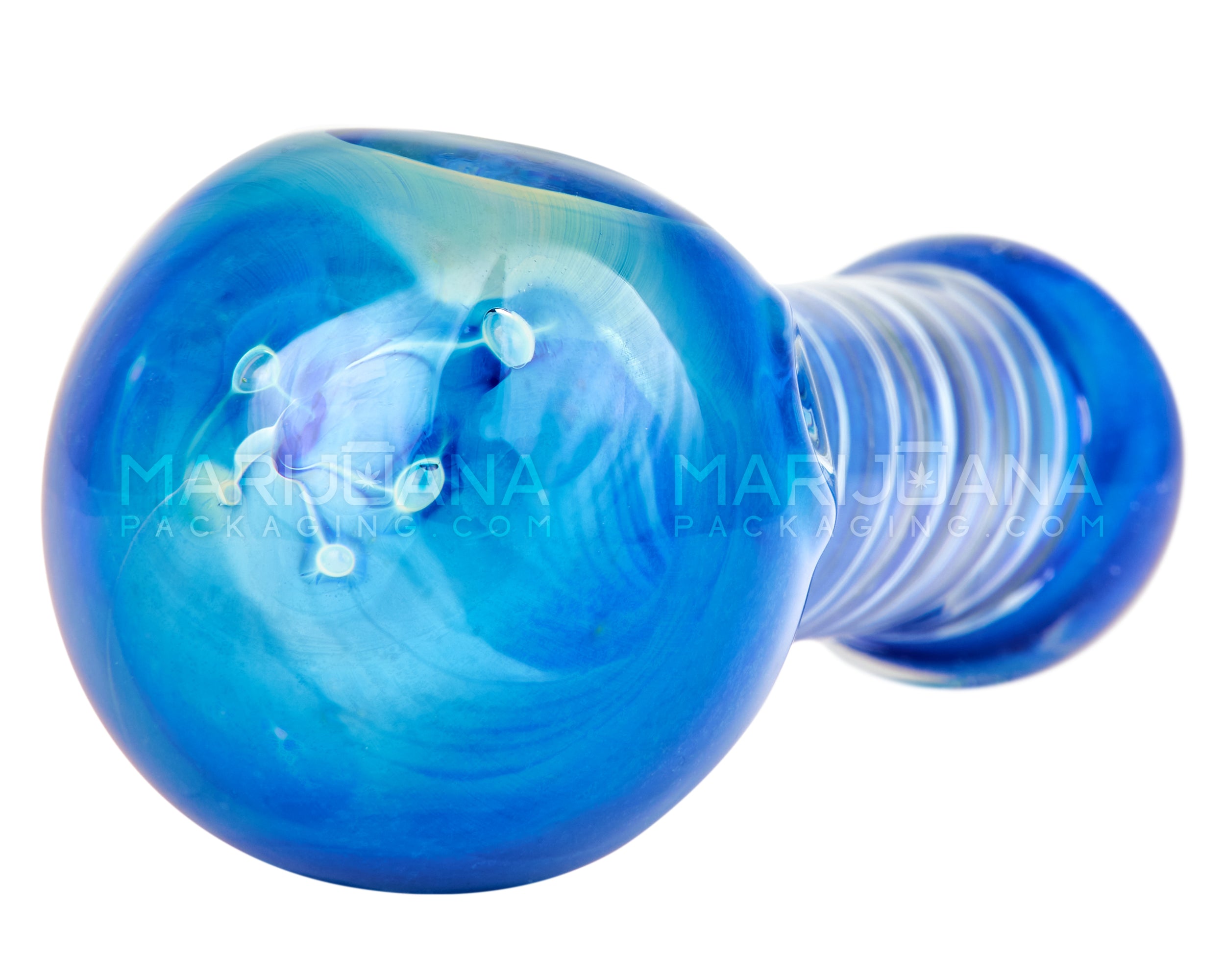 Spiral & Gold Fumed Spoon Hand Pipe | 4.5in Long - Glass - Blue - 4