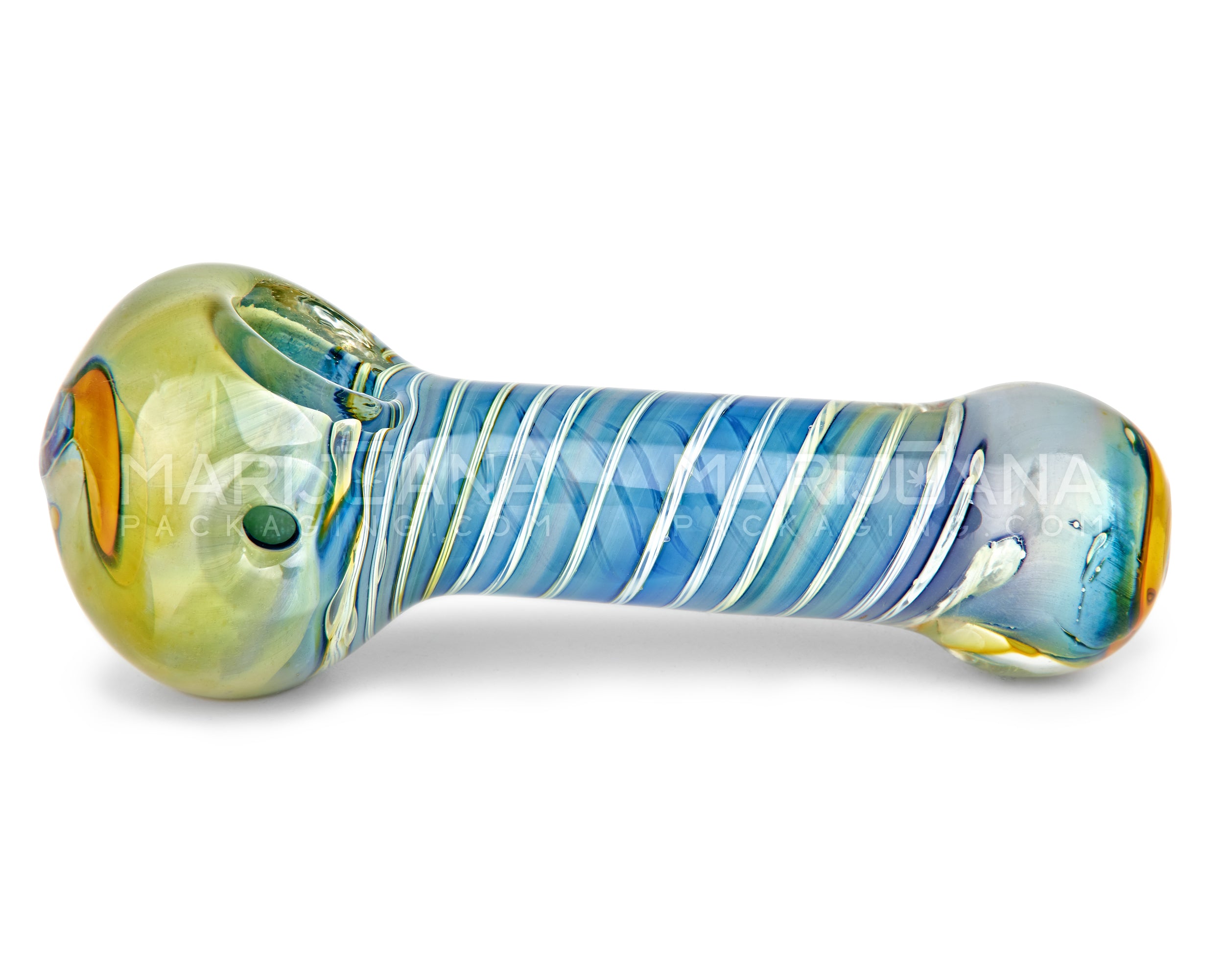 Spiral & Gold Fumed Spoon Hand Pipe | 4.5in Long - Glass - Blue - 7