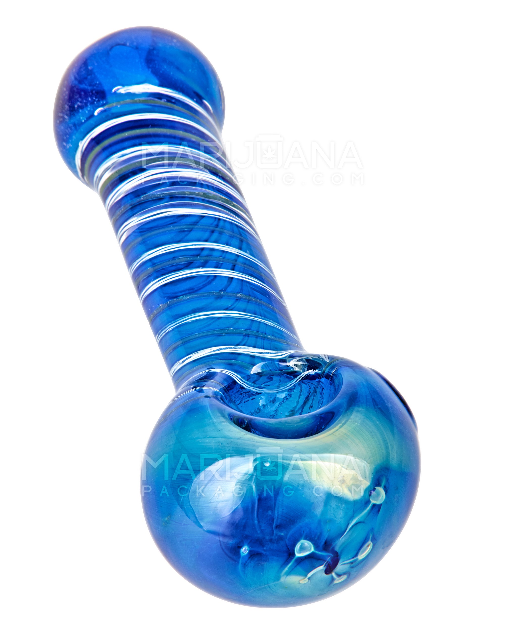Spiral & Gold Fumed Spoon Hand Pipe | 4.5in Long - Glass - Blue - 1