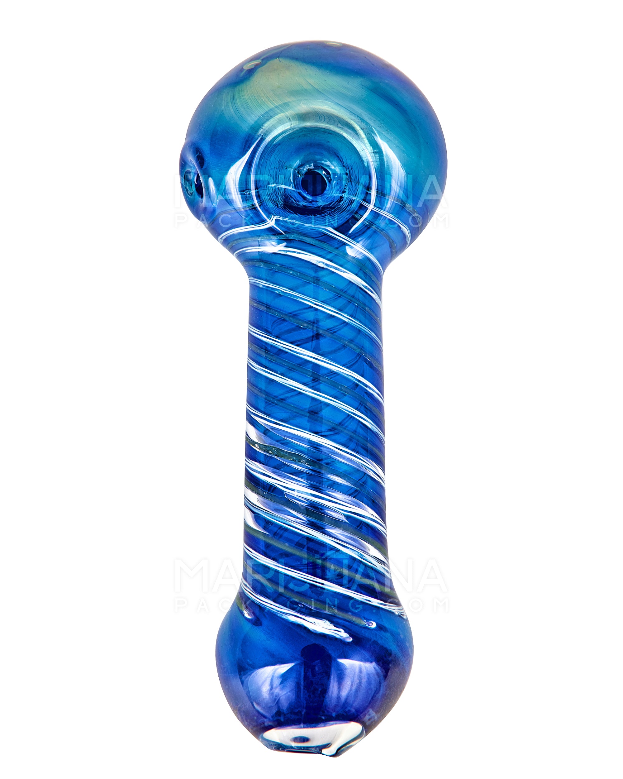 Spiral & Gold Fumed Spoon Hand Pipe | 4.5in Long - Glass - Blue - 2