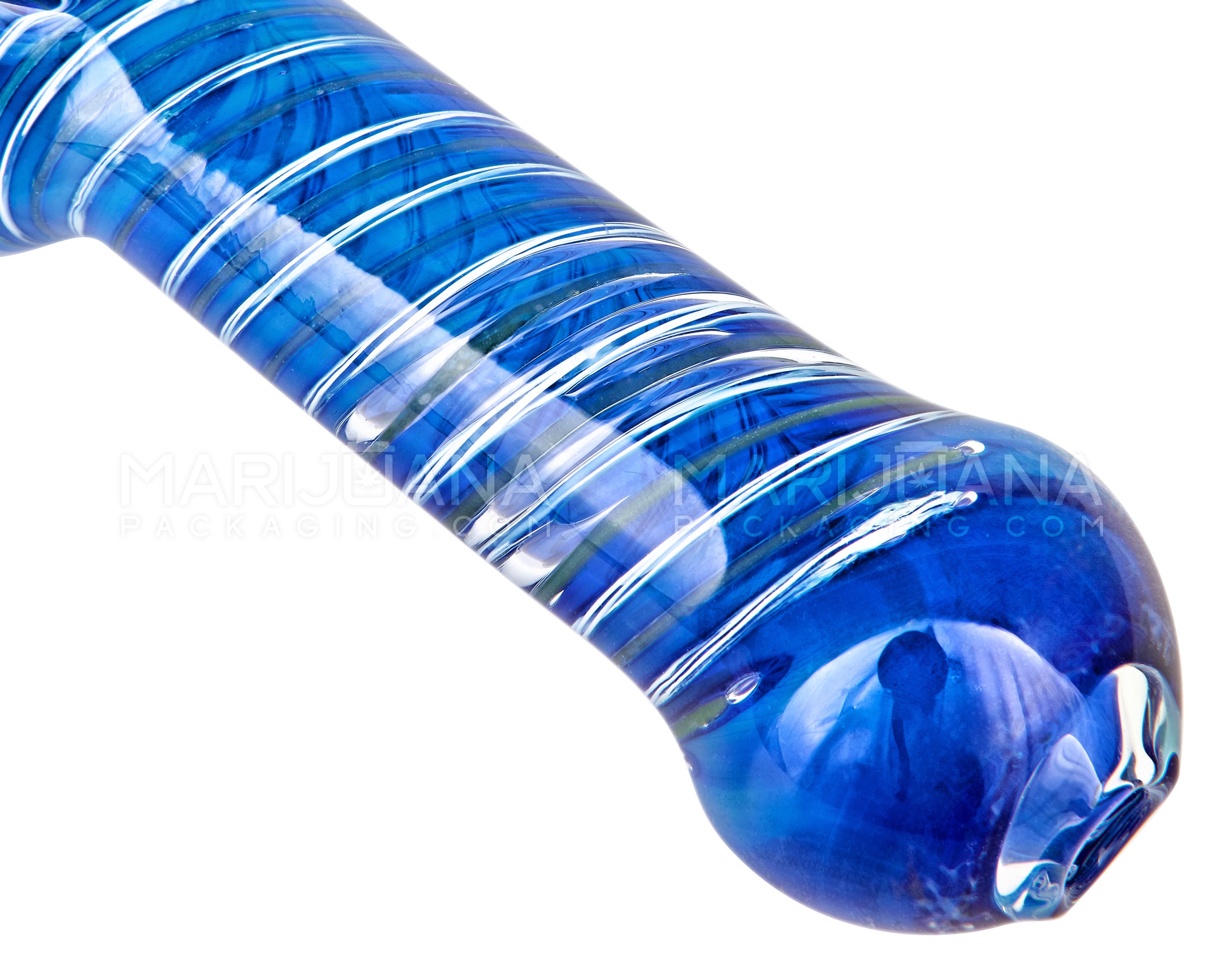 Spiral & Gold Fumed Spoon Hand Pipe | 4.5in Long - Glass - Blue - 3