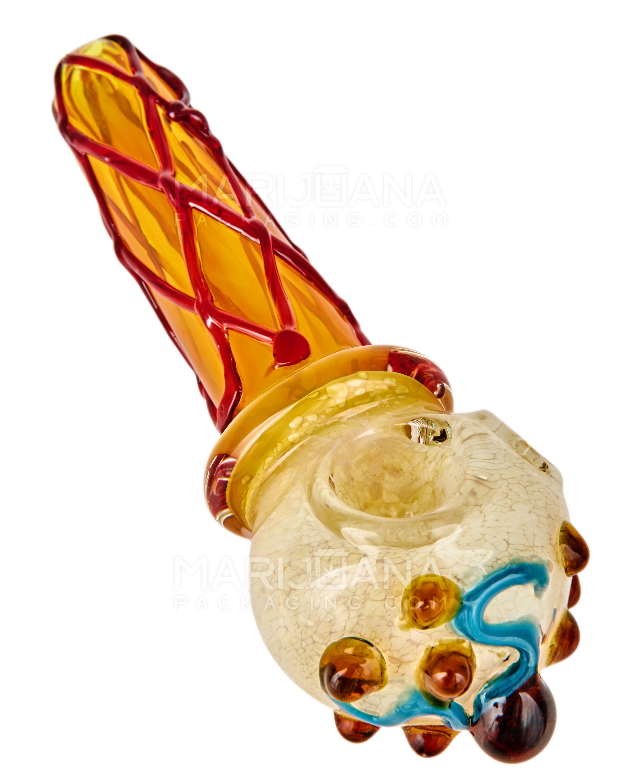 Frit & Gold Fumed Ice Cream Cone Hand Pipe w/ Multi Knockers | 6in Long - Thick Glass - Assorted - 1