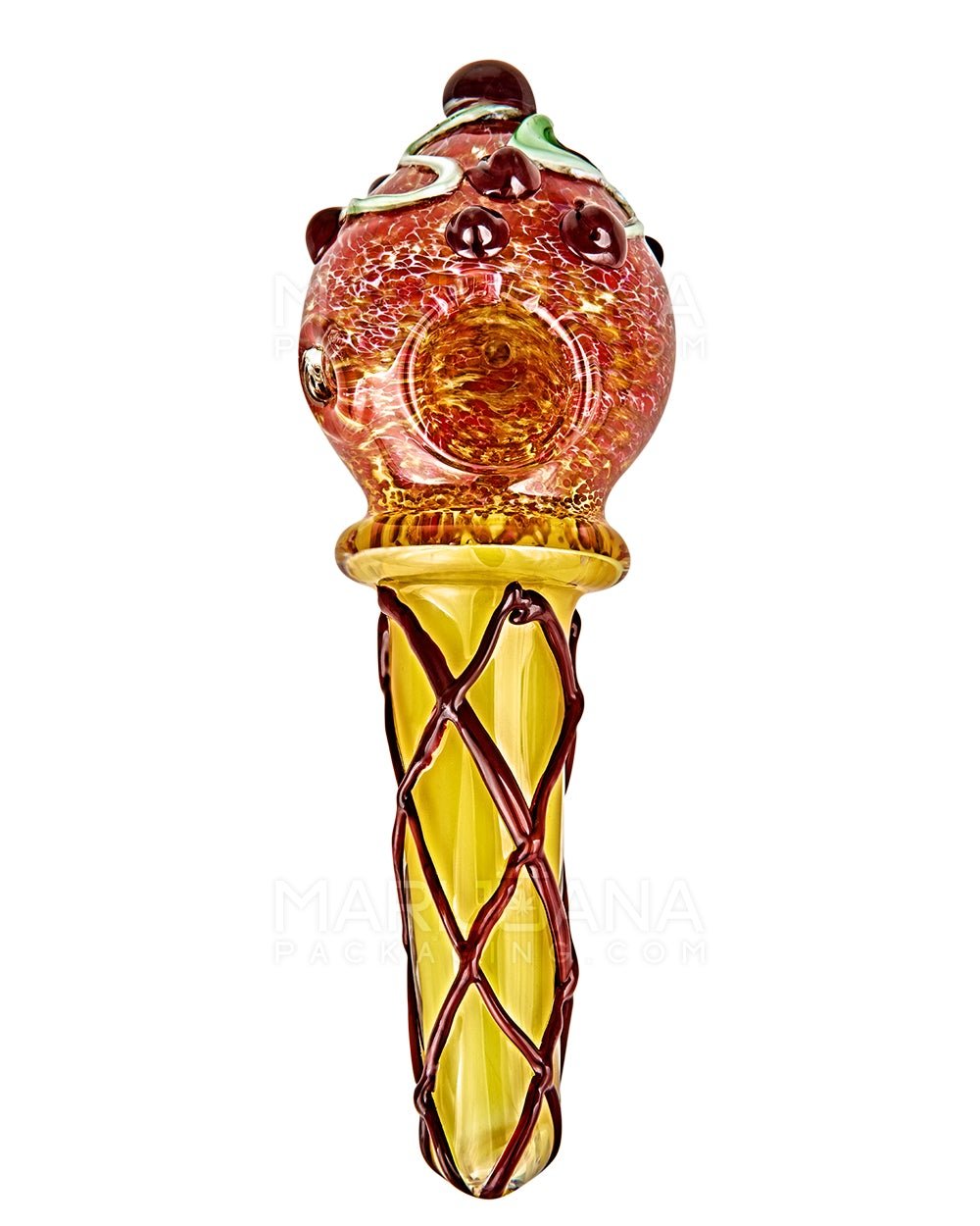 Frit & Gold Fumed Ice Cream Cone Hand Pipe w/ Multi Knockers | 6in Long - Thick Glass - Assorted - 7