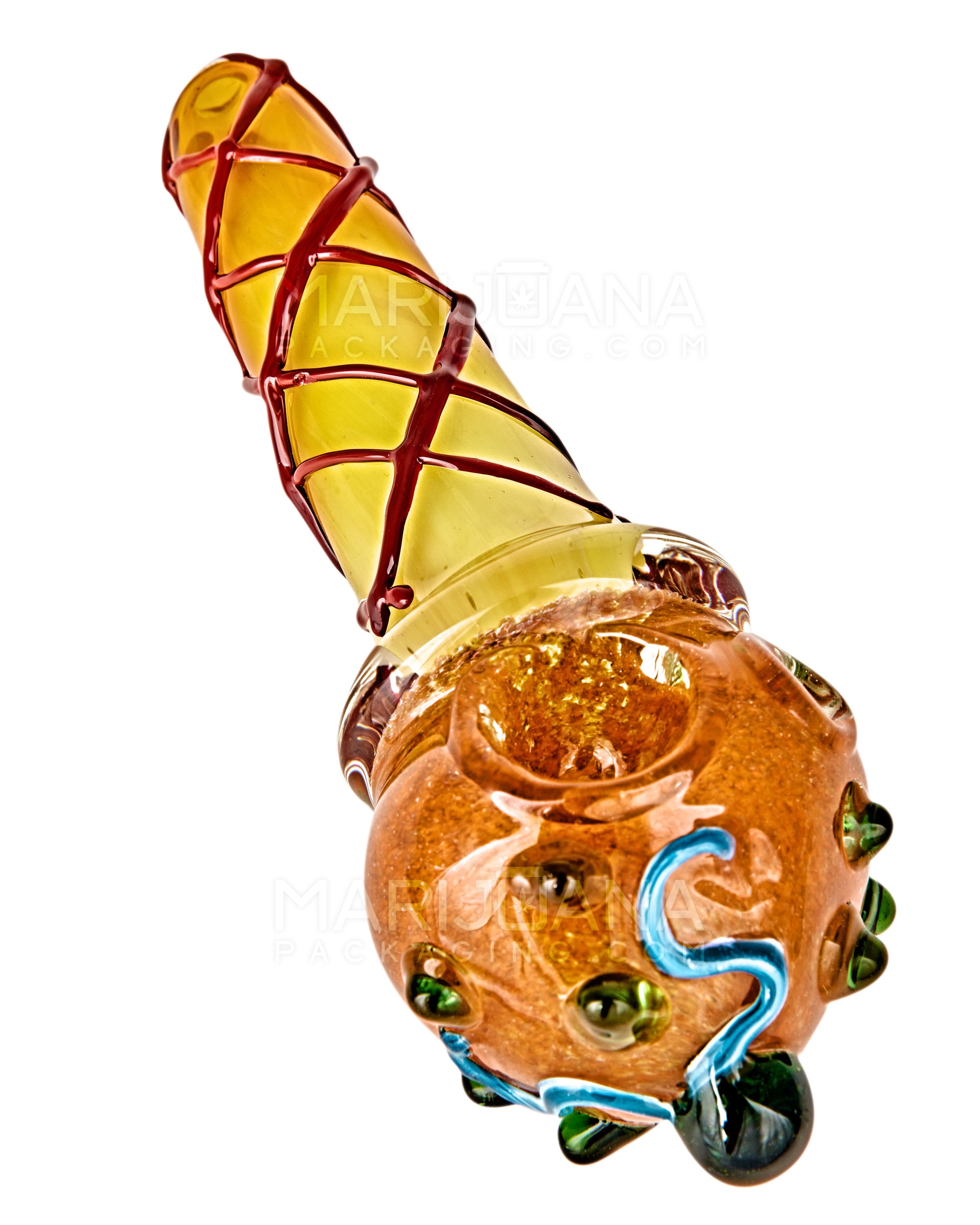 Frit & Gold Fumed Ice Cream Cone Hand Pipe w/ Multi Knockers | 6in Long - Thick Glass - Assorted - 9