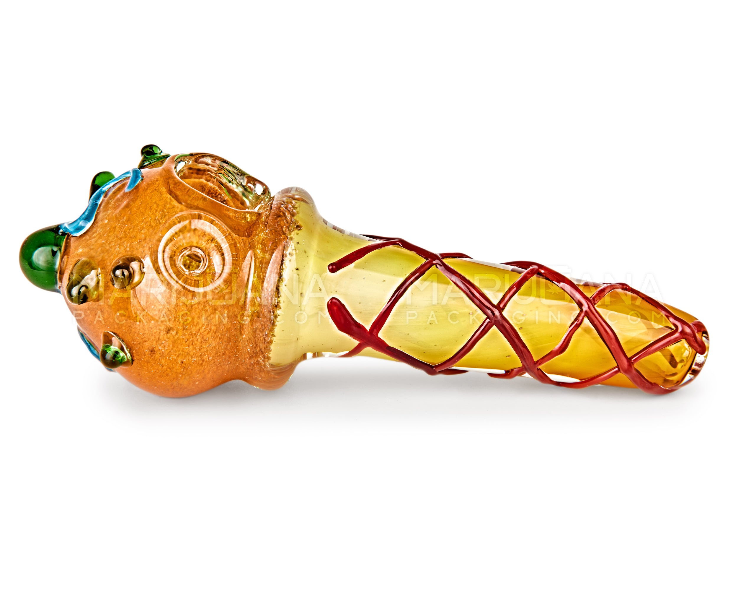 Frit & Gold Fumed Ice Cream Cone Hand Pipe w/ Multi Knockers | 6in Long - Thick Glass - Assorted - 12