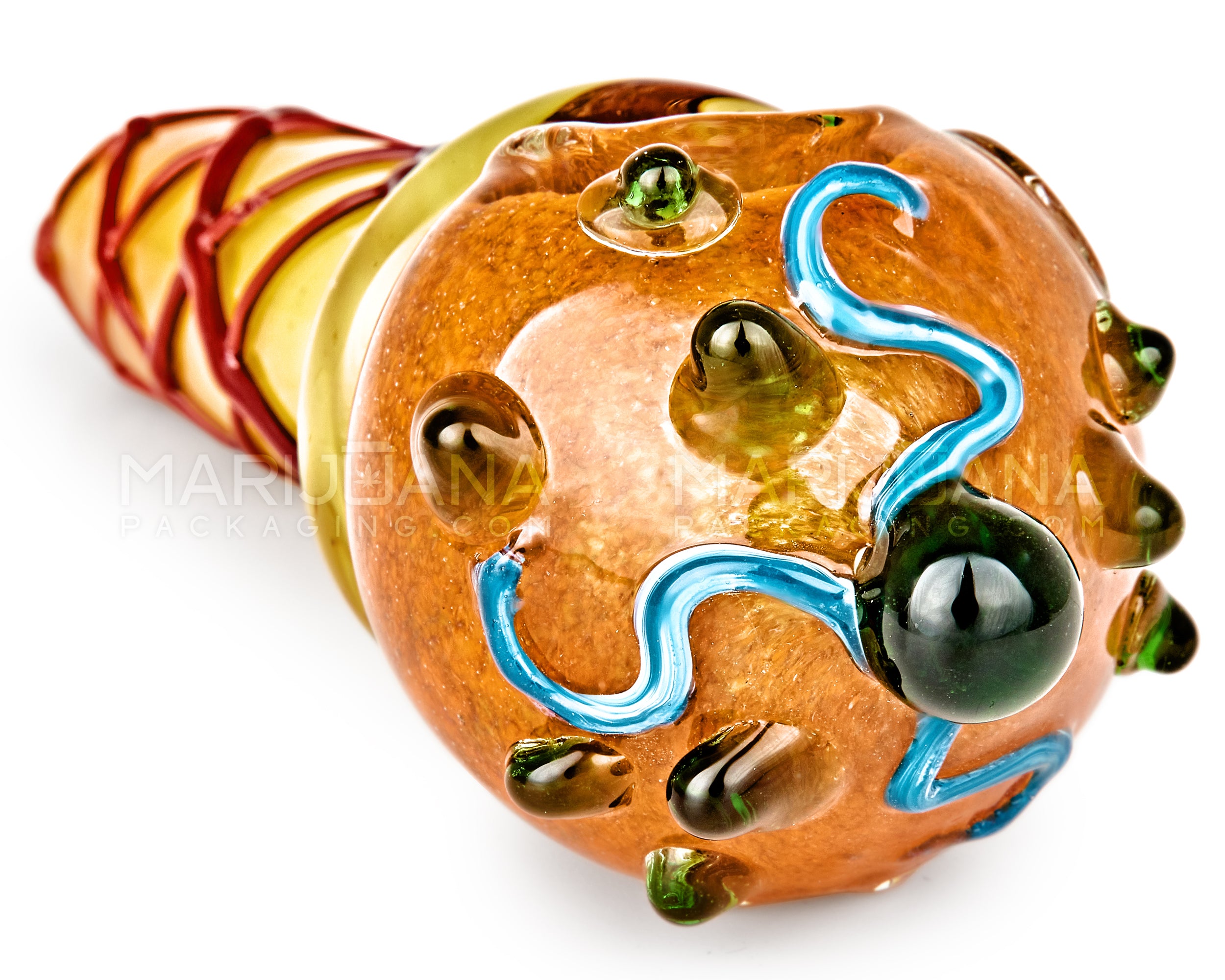 Frit & Gold Fumed Ice Cream Cone Hand Pipe w/ Multi Knockers | 6in Long - Thick Glass - Assorted - 11