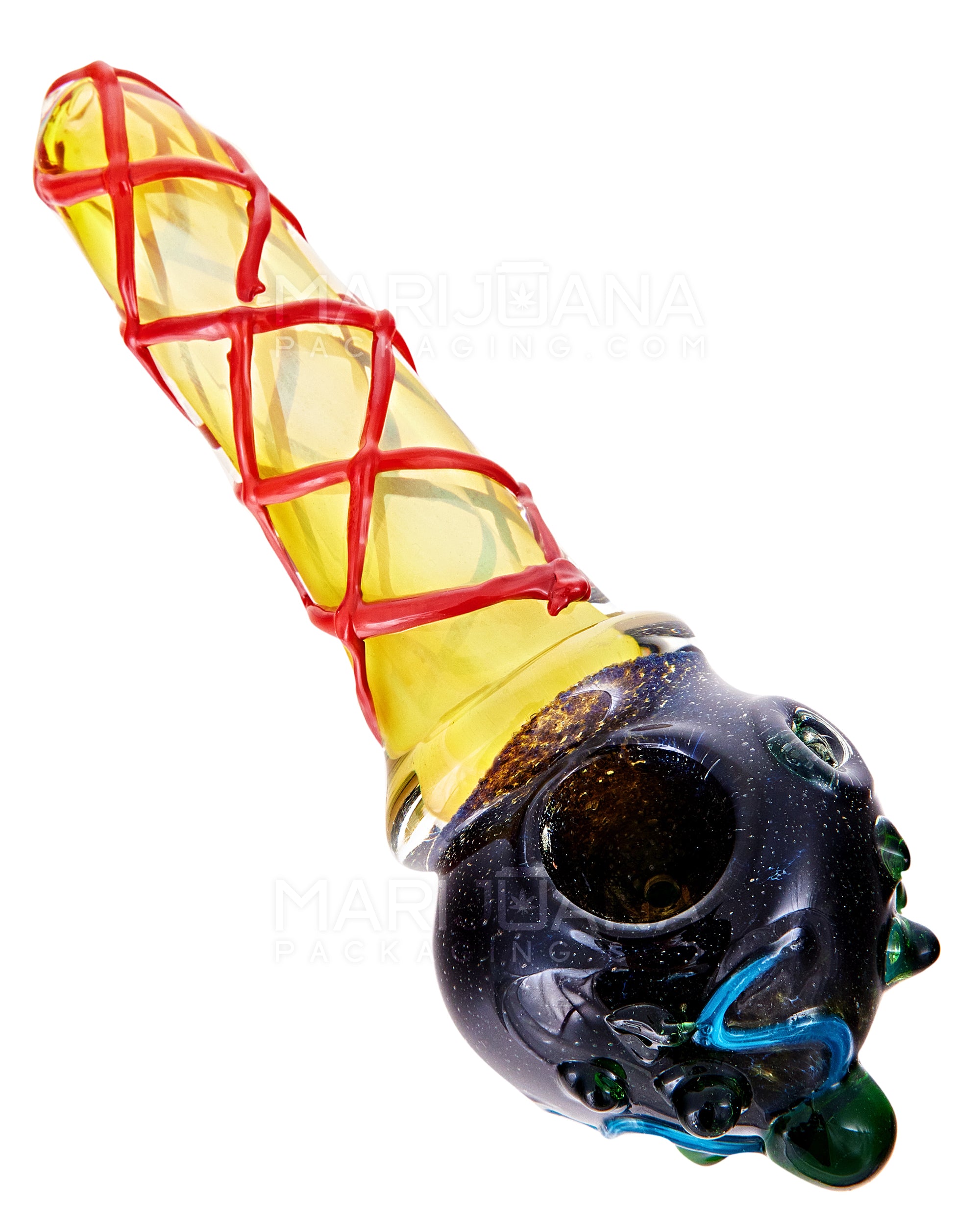 Frit & Gold Fumed Ice Cream Cone Hand Pipe w/ Multi Knockers | 6in Long - Thick Glass - Assorted - 18