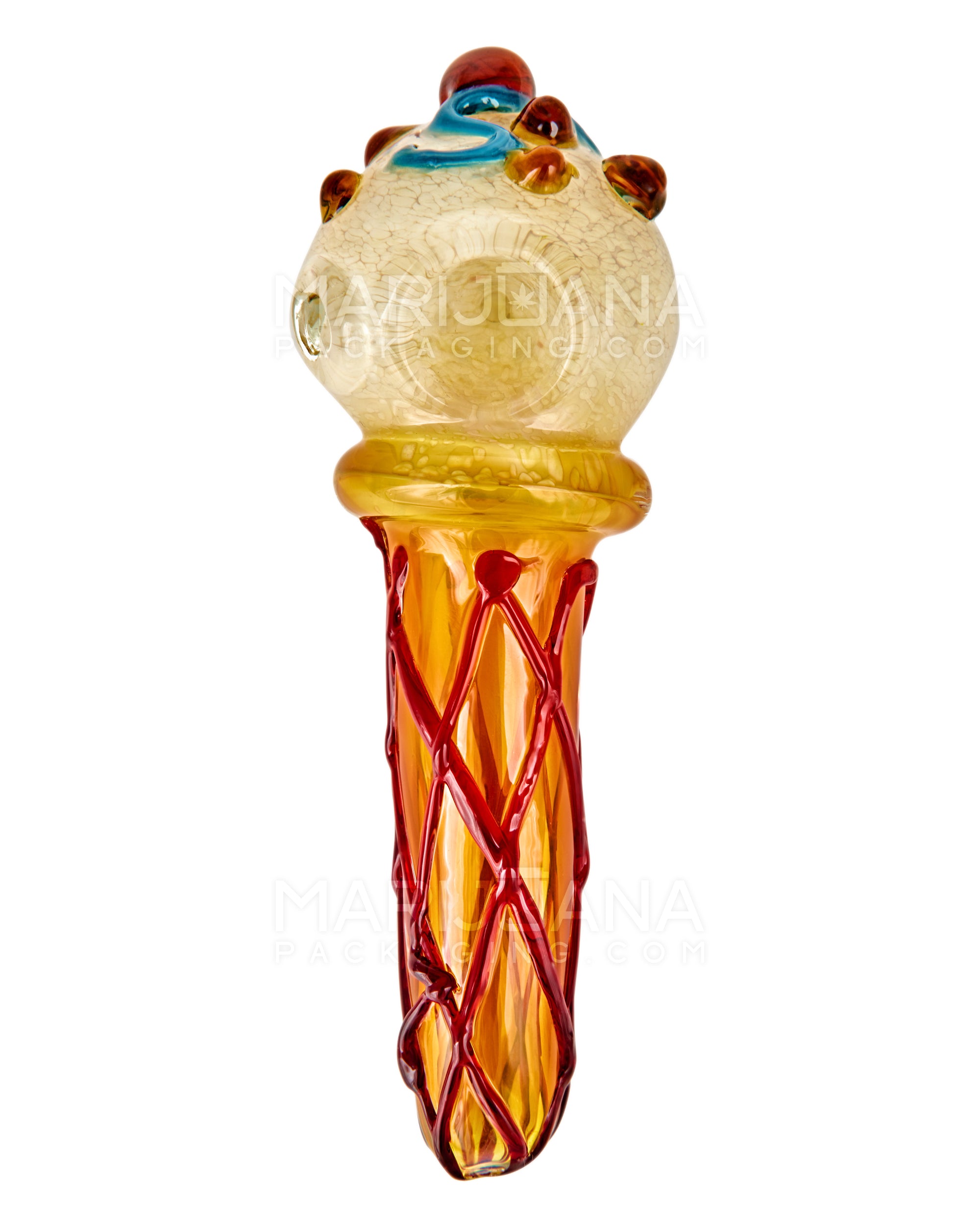 Frit & Gold Fumed Ice Cream Cone Hand Pipe w/ Multi Knockers | 6in Long - Thick Glass - Assorted - 2