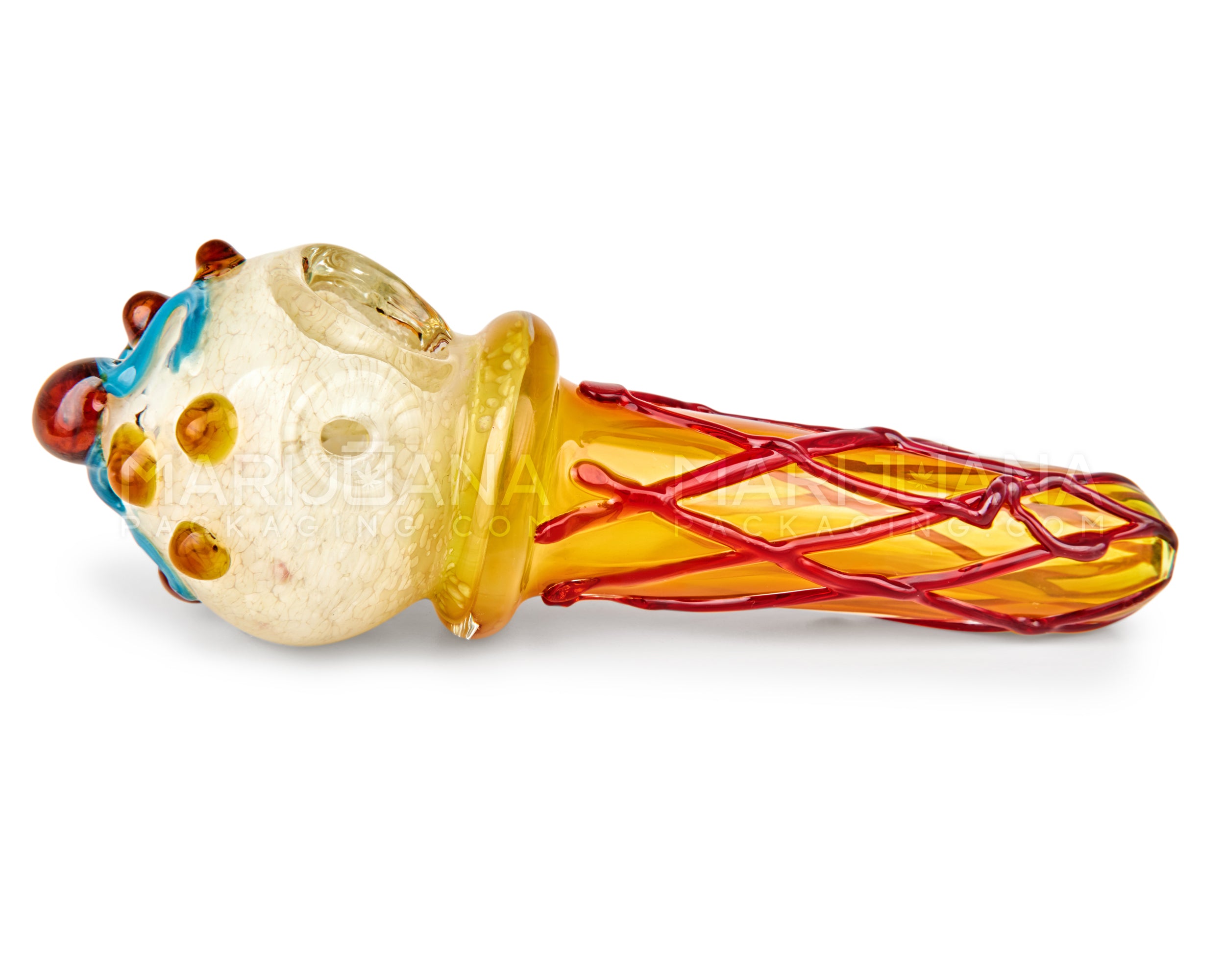Frit & Gold Fumed Ice Cream Cone Hand Pipe w/ Multi Knockers | 6in Long - Thick Glass - Assorted - 5