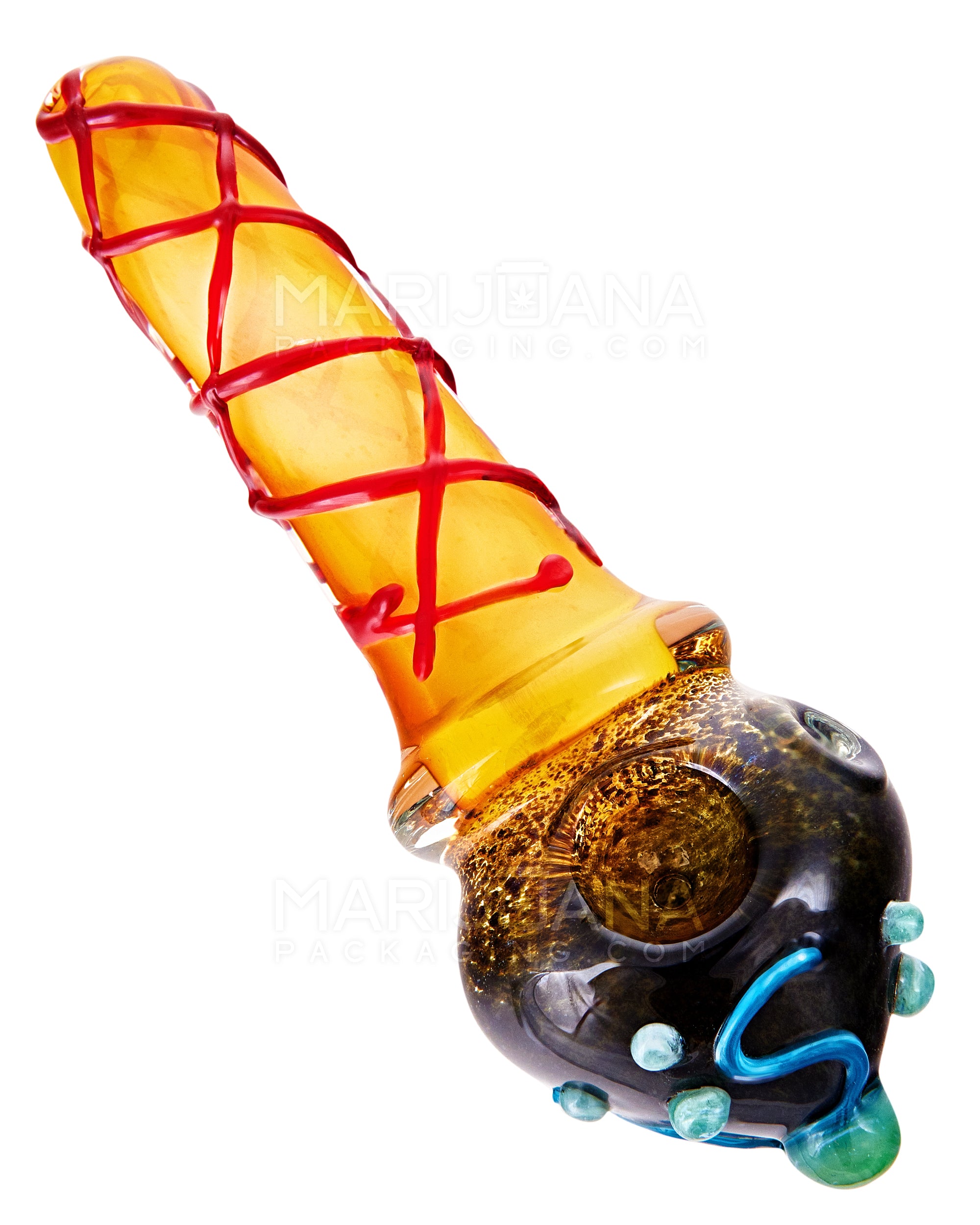 Frit & Gold Fumed Ice Cream Cone Hand Pipe w/ Multi Knockers | 6in Long - Thick Glass - Assorted - 17