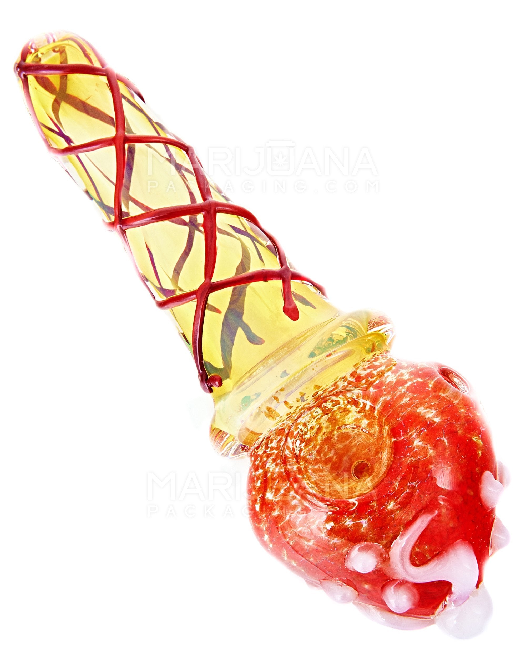 Frit & Gold Fumed Ice Cream Cone Hand Pipe w/ Multi Knockers | 6in Long - Thick Glass - Assorted - 13