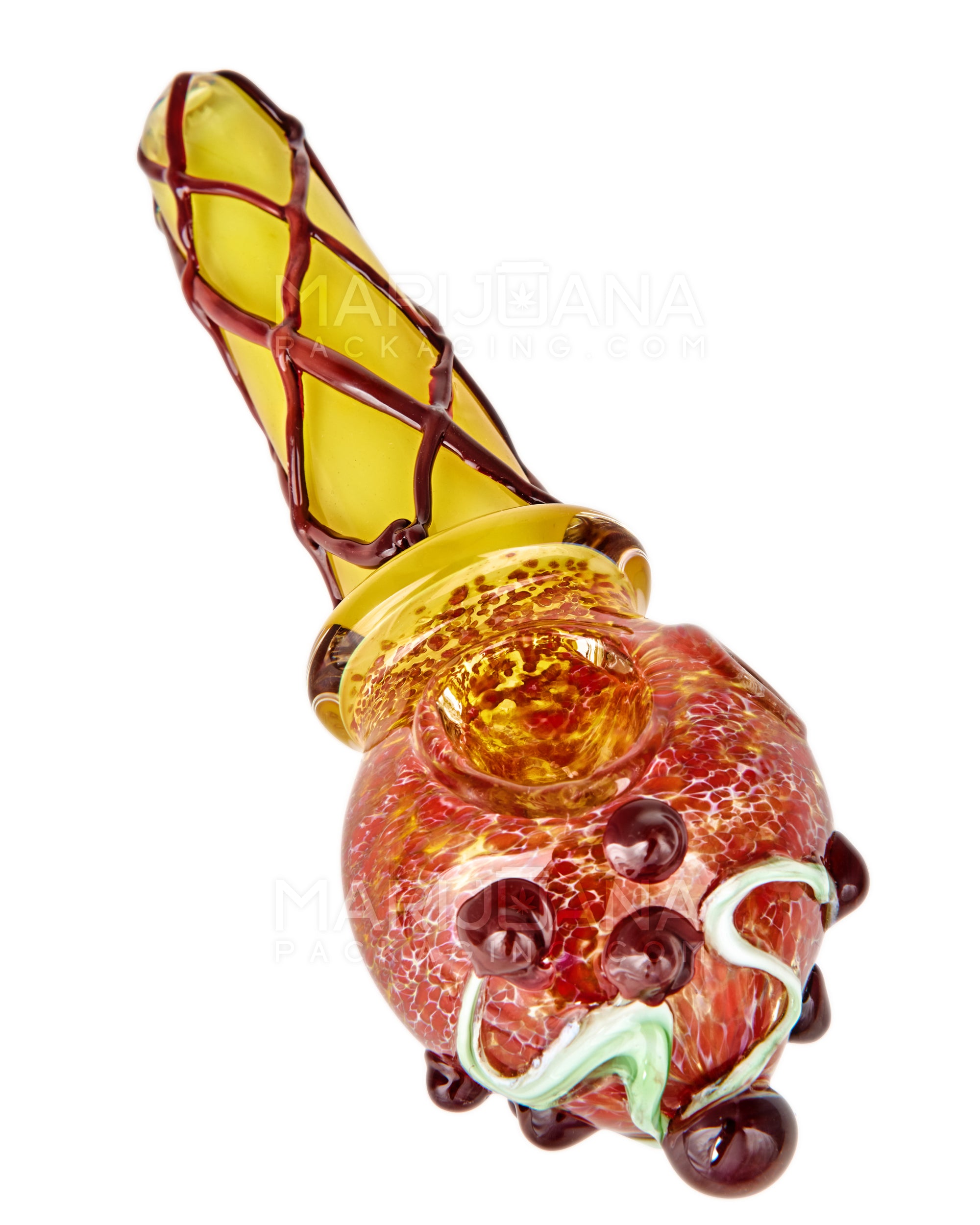 Frit & Gold Fumed Ice Cream Cone Hand Pipe w/ Multi Knockers | 6in Long - Thick Glass - Assorted - 6