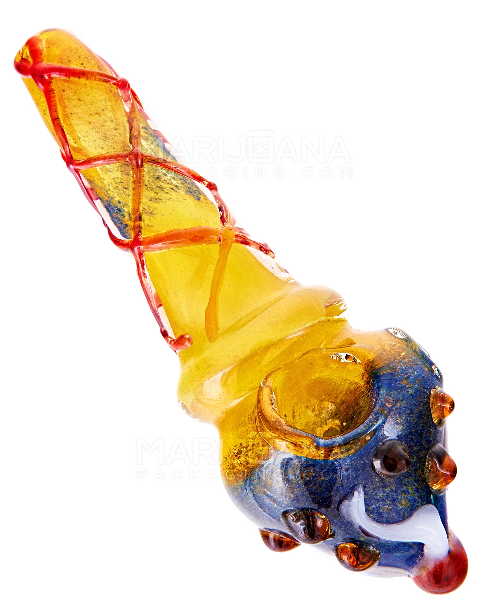 Frit & Gold Fumed Ice Cream Cone Hand Pipe w/ Multi Knockers | 6in Long - Thick Glass - Assorted - 15