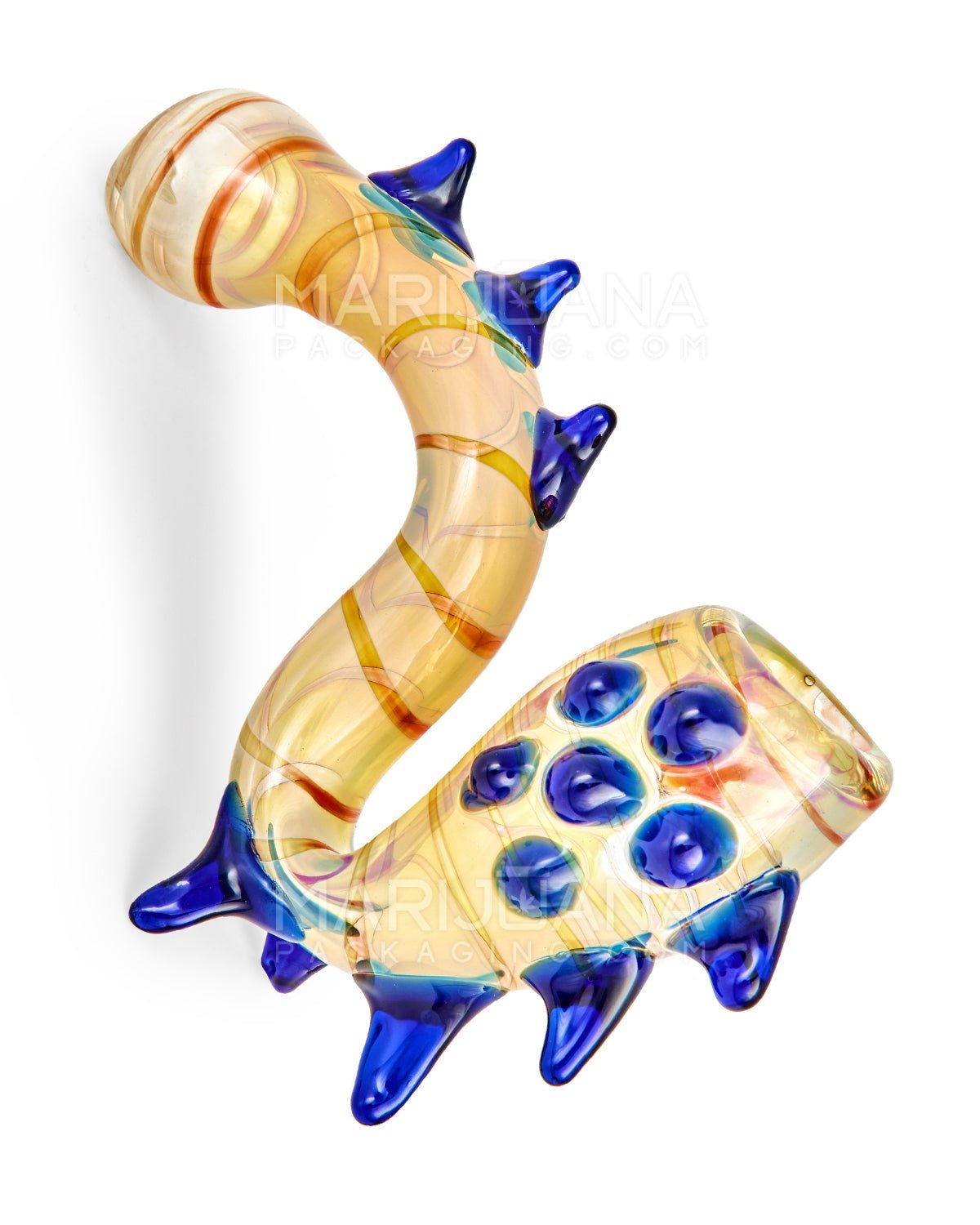 Spiral & Multi Fumed Sherlock Hand Pipe w/ Thorned Knockers | 6in Long - Glass - Assorted - 1