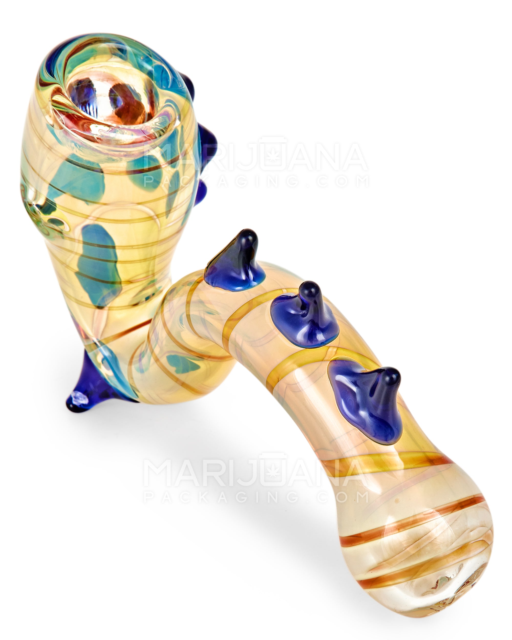Spiral & Multi Fumed Sherlock Hand Pipe w/ Thorned Knockers | 6in Long - Glass - Assorted - 2