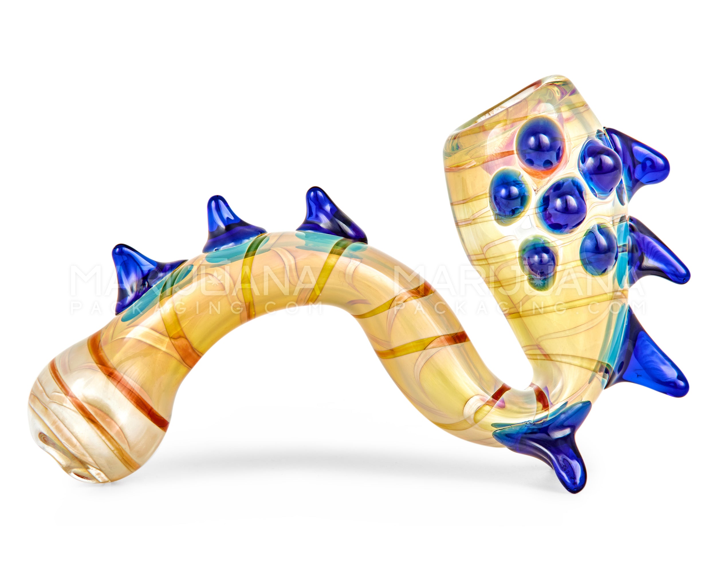 Spiral & Multi Fumed Sherlock Hand Pipe w/ Thorned Knockers | 6in Long - Glass - Assorted - 5