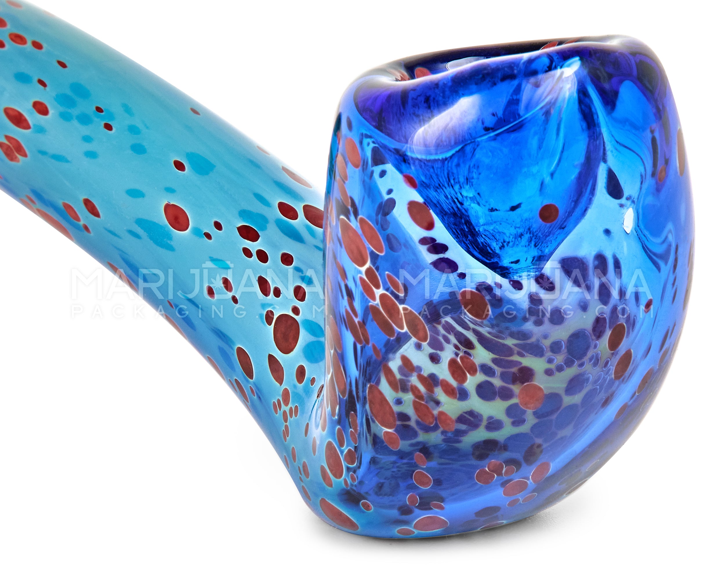 Speckled Sherlock Hand Pipe | 9.5in Long - Glass - Blue - 3
