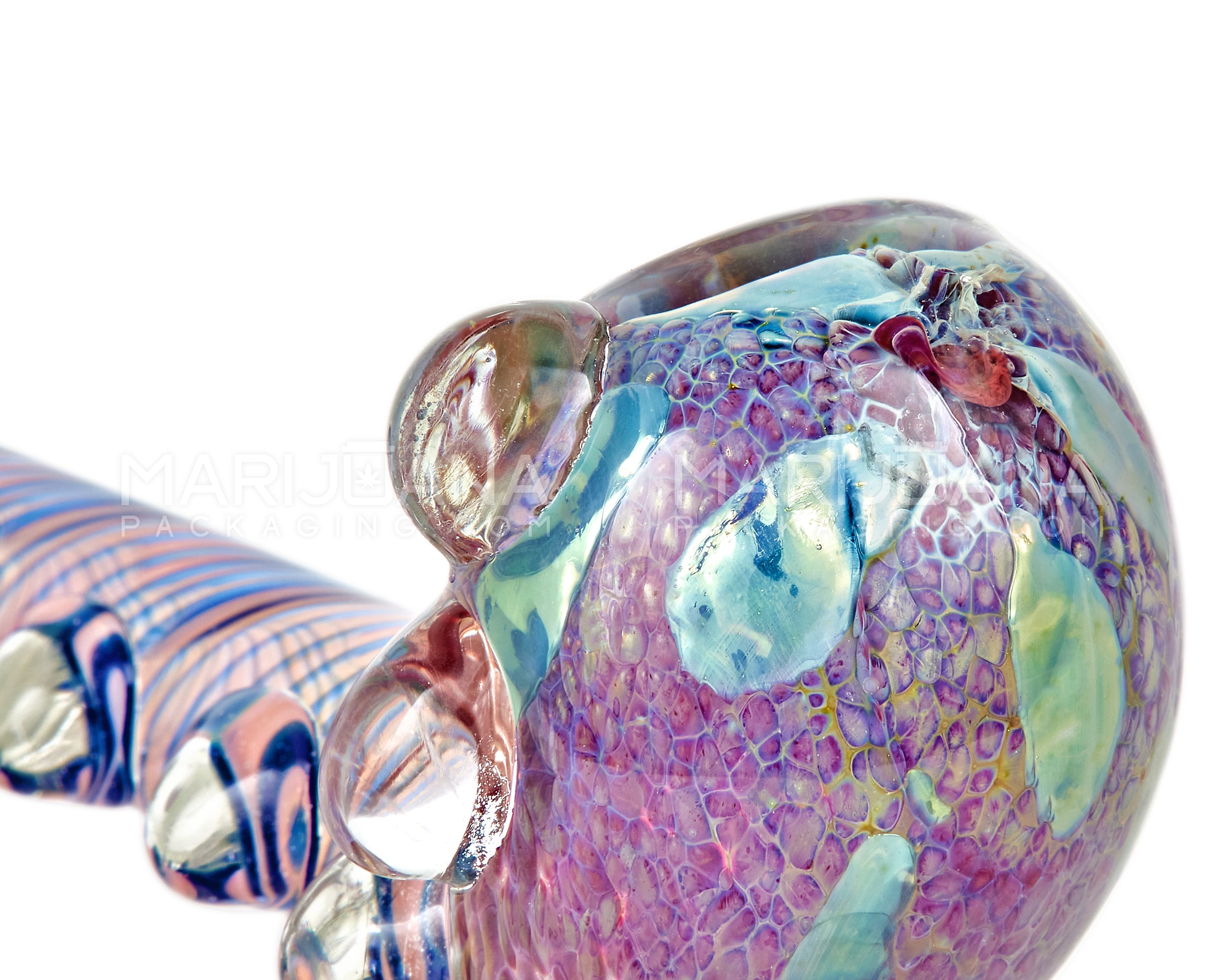 Frit & Pink Fumed Spiral Sherlock Hand Pipe w/ Bubble Trap & Multi Knockers | 6in Long - Glass - Assorted - 4