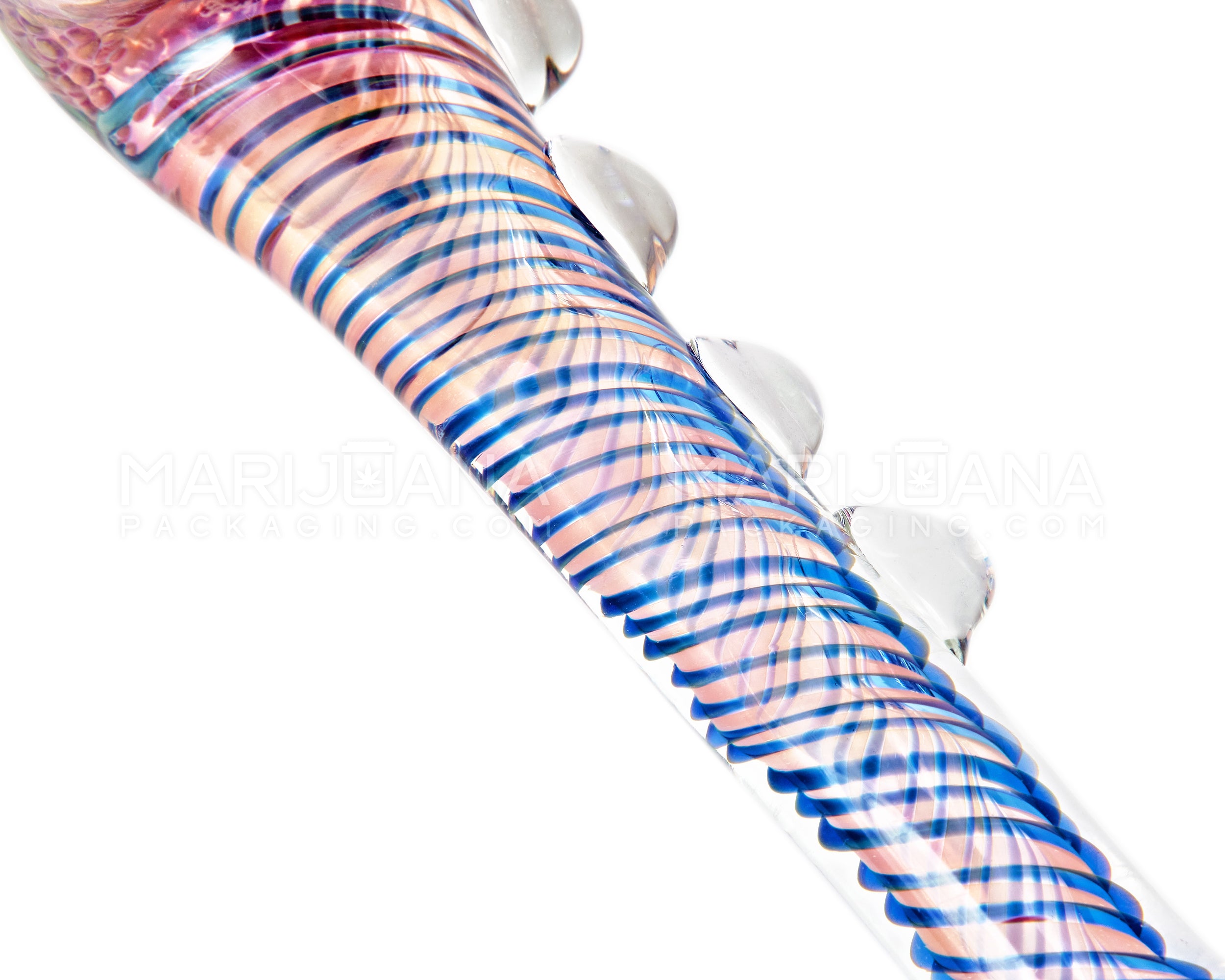 Frit & Pink Fumed Spiral Sherlock Hand Pipe w/ Bubble Trap & Multi Knockers | 6in Long - Glass - Assorted - 3