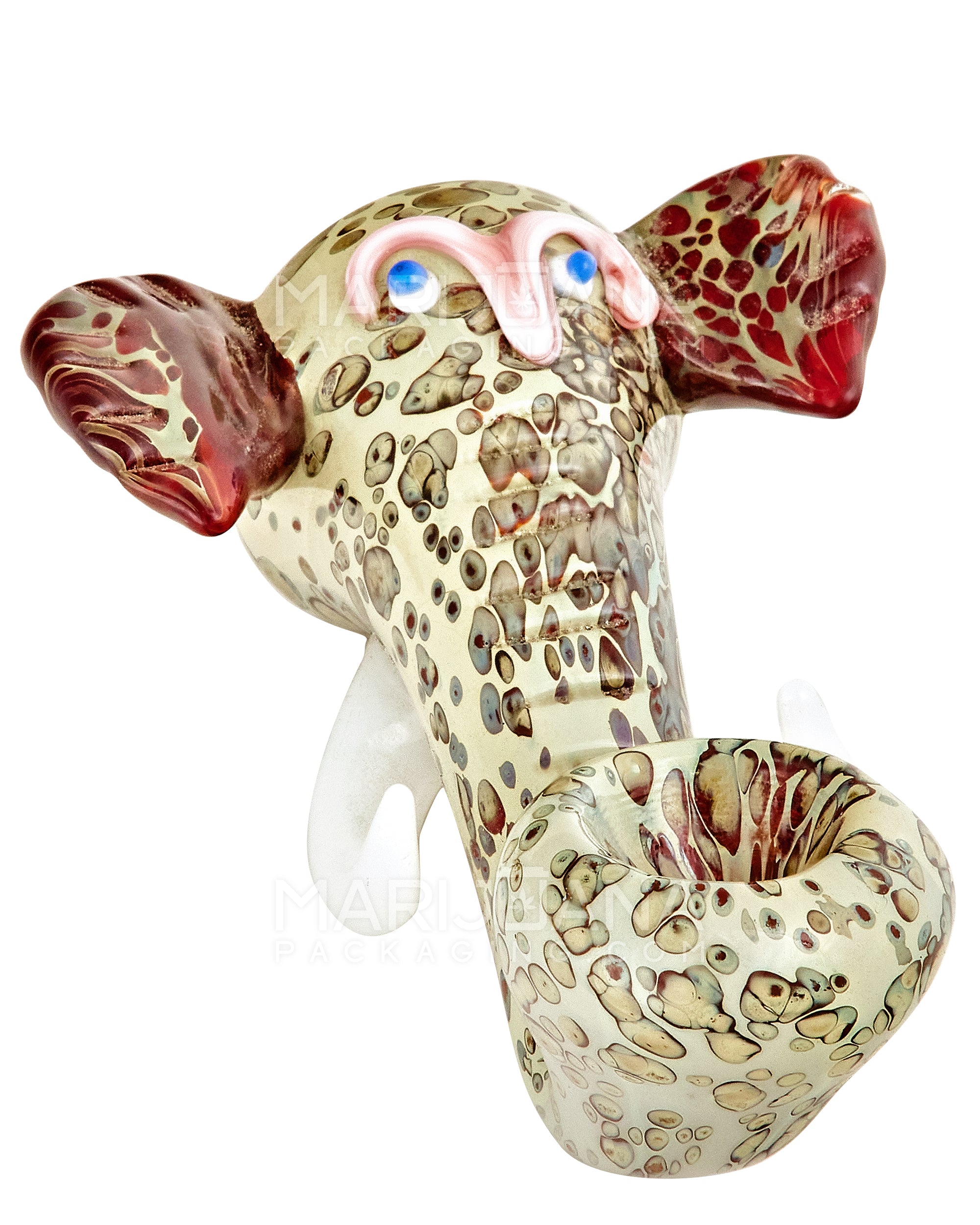 Print Fumed Elephant Head Hand Pipe | 5in Long - Glass - Gray & Maroon - 1