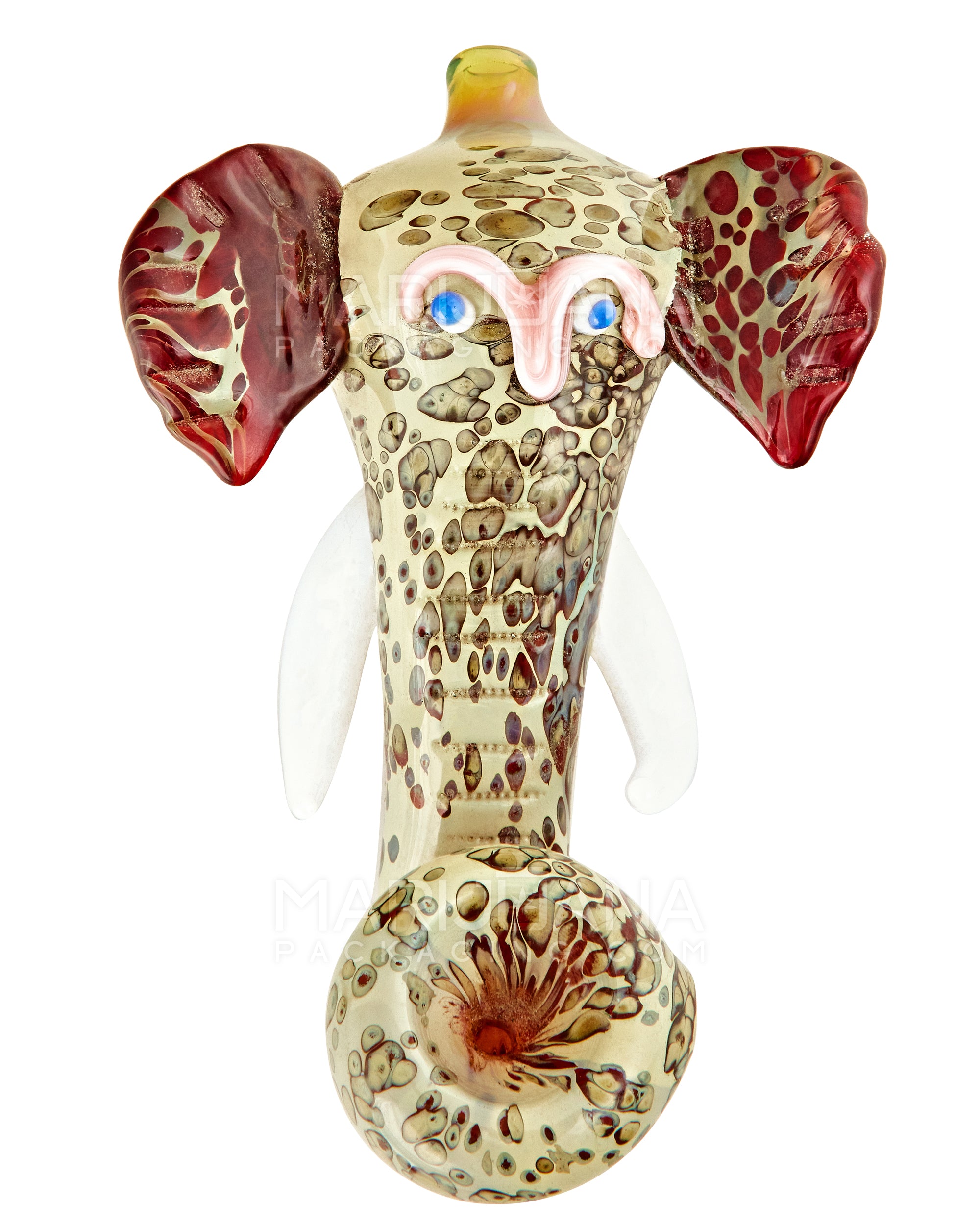 Print Fumed Elephant Head Hand Pipe | 5in Long - Glass - Gray & Maroon - 2