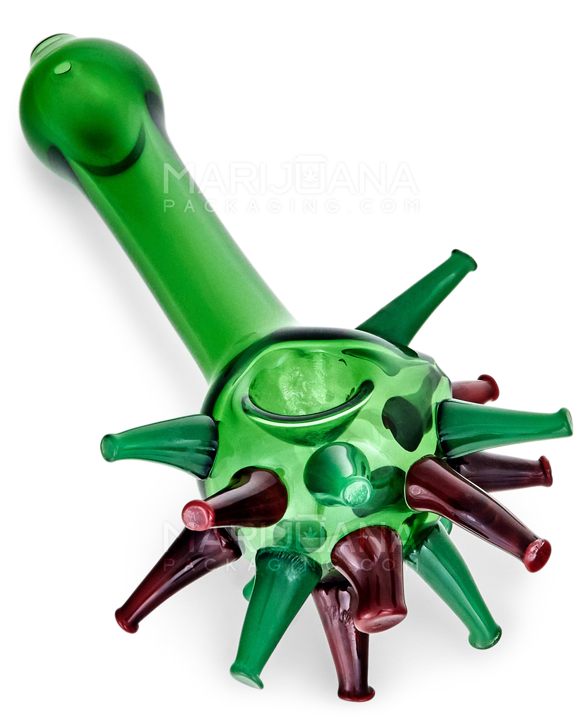 Spiked Ball Explosion Spoon Hand Pipe | 6in Long - Glass - Green - 1