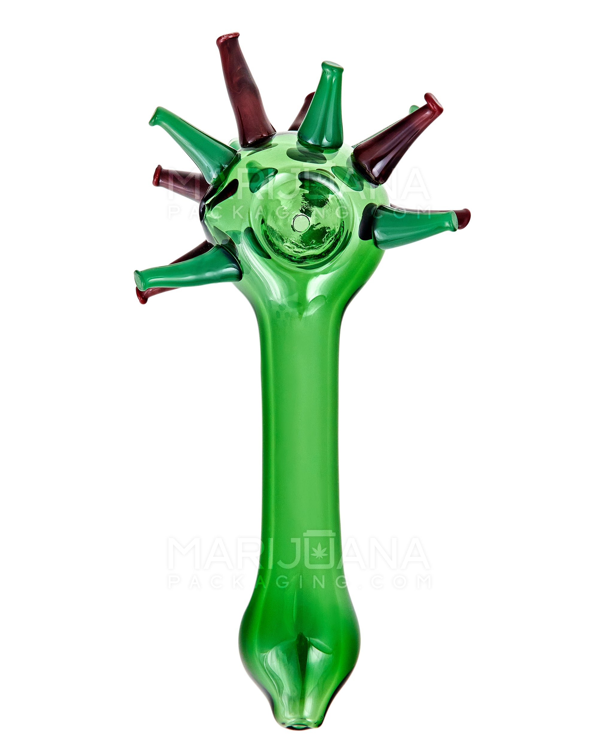 Spiked Ball Explosion Spoon Hand Pipe | 6in Long - Glass - Green - 2