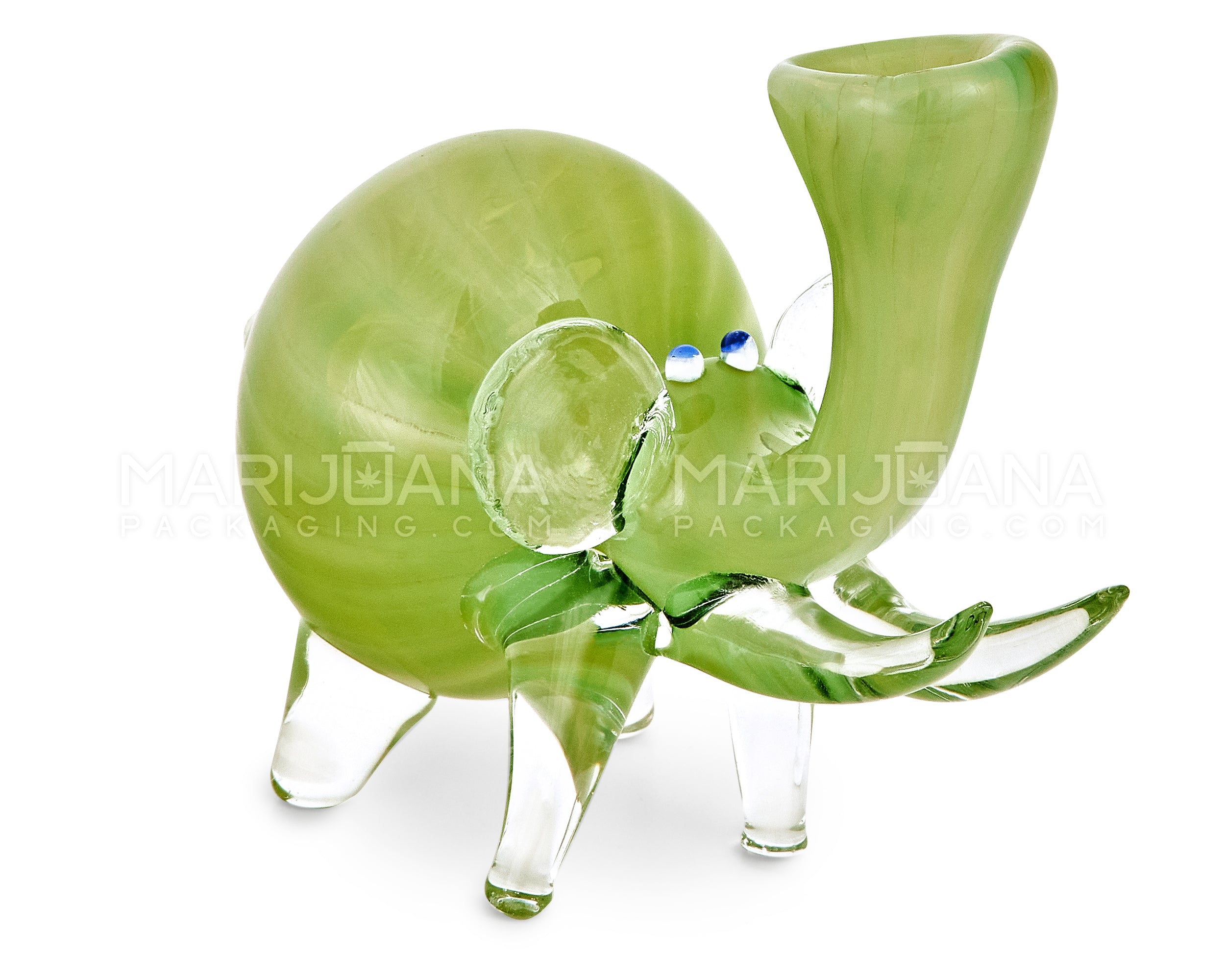 Color Pull & Gold Fumed Elephant Hand Pipe | 5.5in Long - Thick Glass - Green - 1
