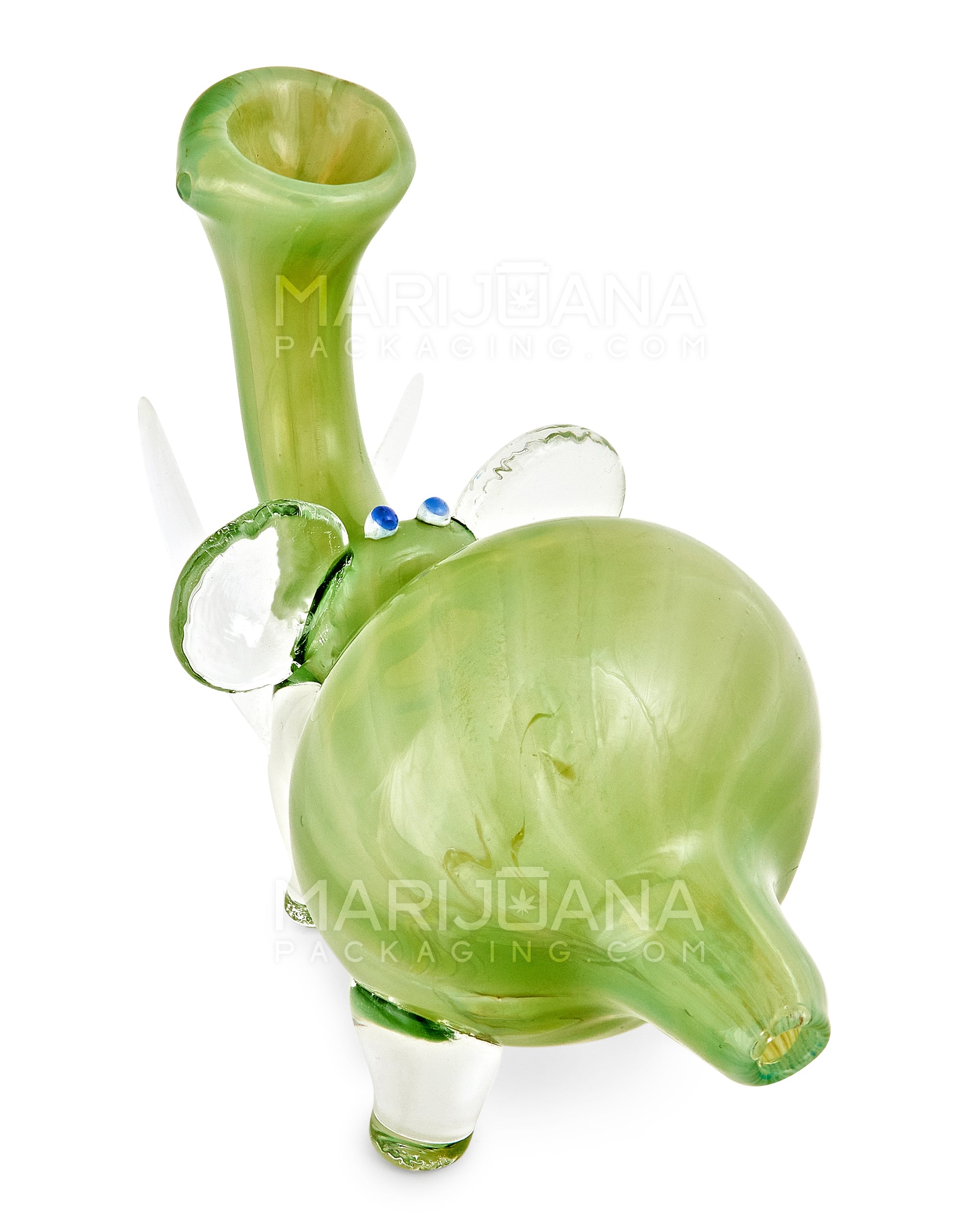 Color Pull & Gold Fumed Elephant Hand Pipe | 5.5in Long - Thick Glass - Green - 2