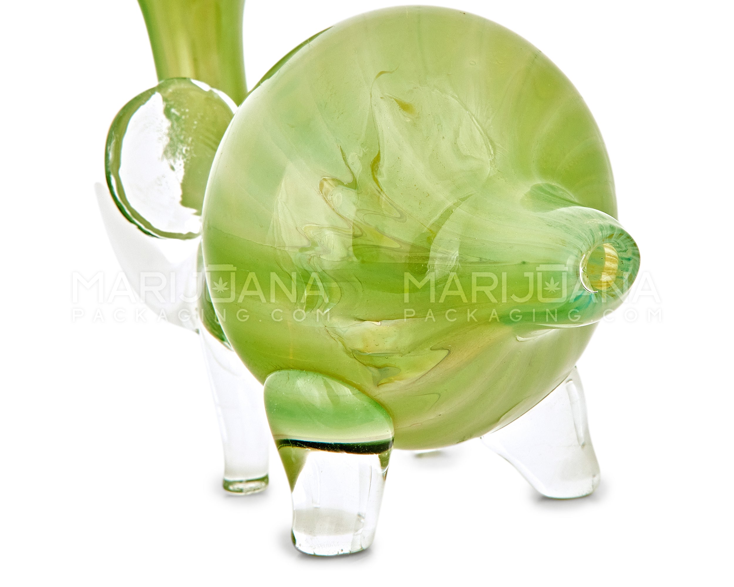 Color Pull & Gold Fumed Elephant Hand Pipe | 5.5in Long - Thick Glass - Green - 4