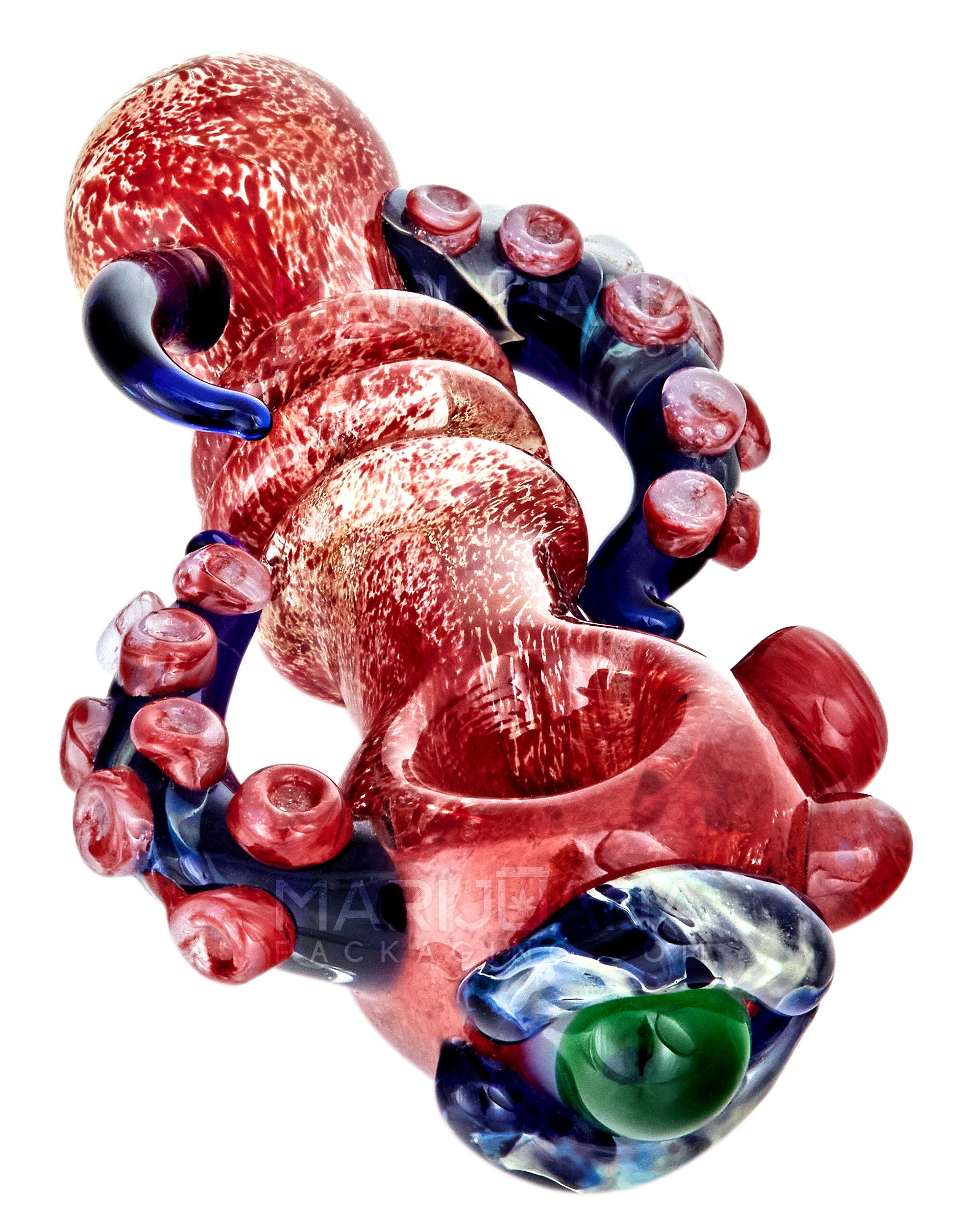 Heady | Triple Ringed Frit Kraken Spoon Hand Pipe w/ Marble Eye & Double Tentacles | 6in Long - Very Thick Glass - 1