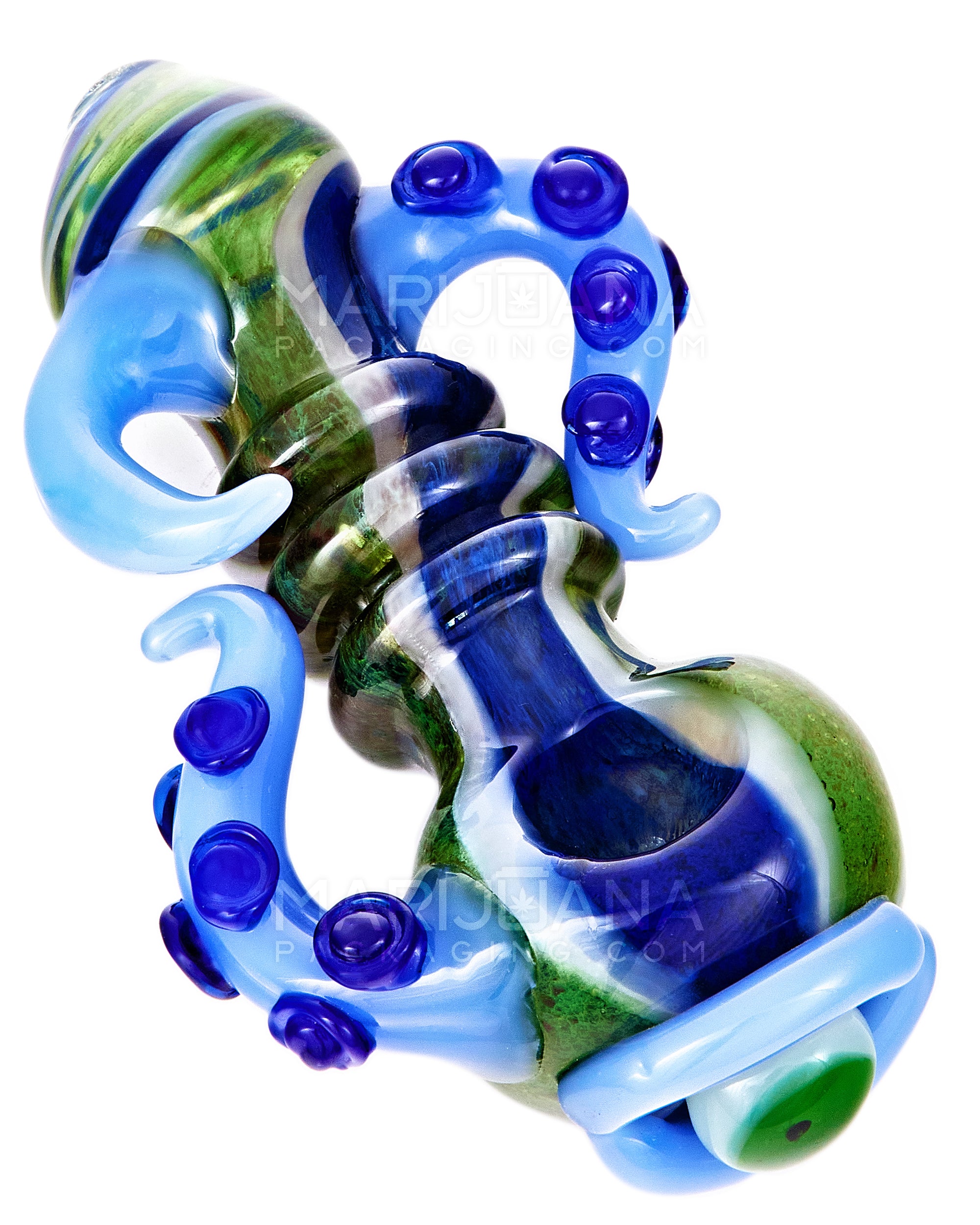 Heady | Triple Ringed Frit Kraken Spoon Hand Pipe w/ Marble Eye & Double Tentacles | 6in Long - Very Thick Glass - 7
