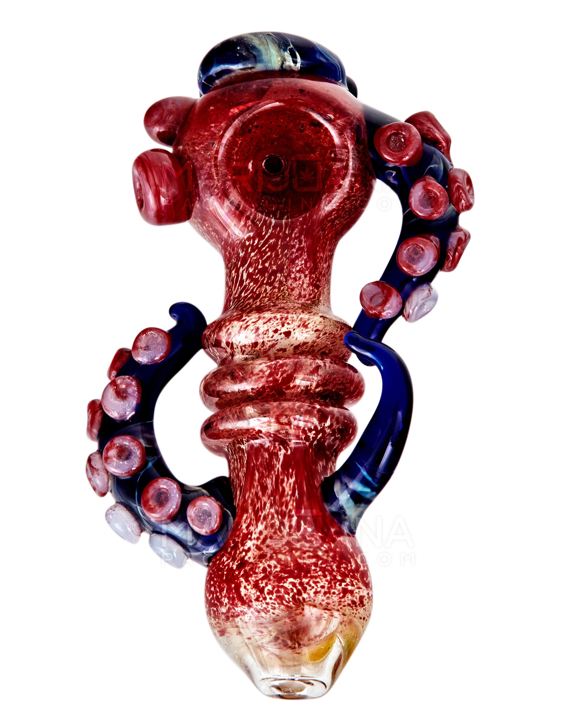 Heady | Triple Ringed Frit Kraken Spoon Hand Pipe w/ Marble Eye & Double Tentacles | 6in Long - Very Thick Glass - 2