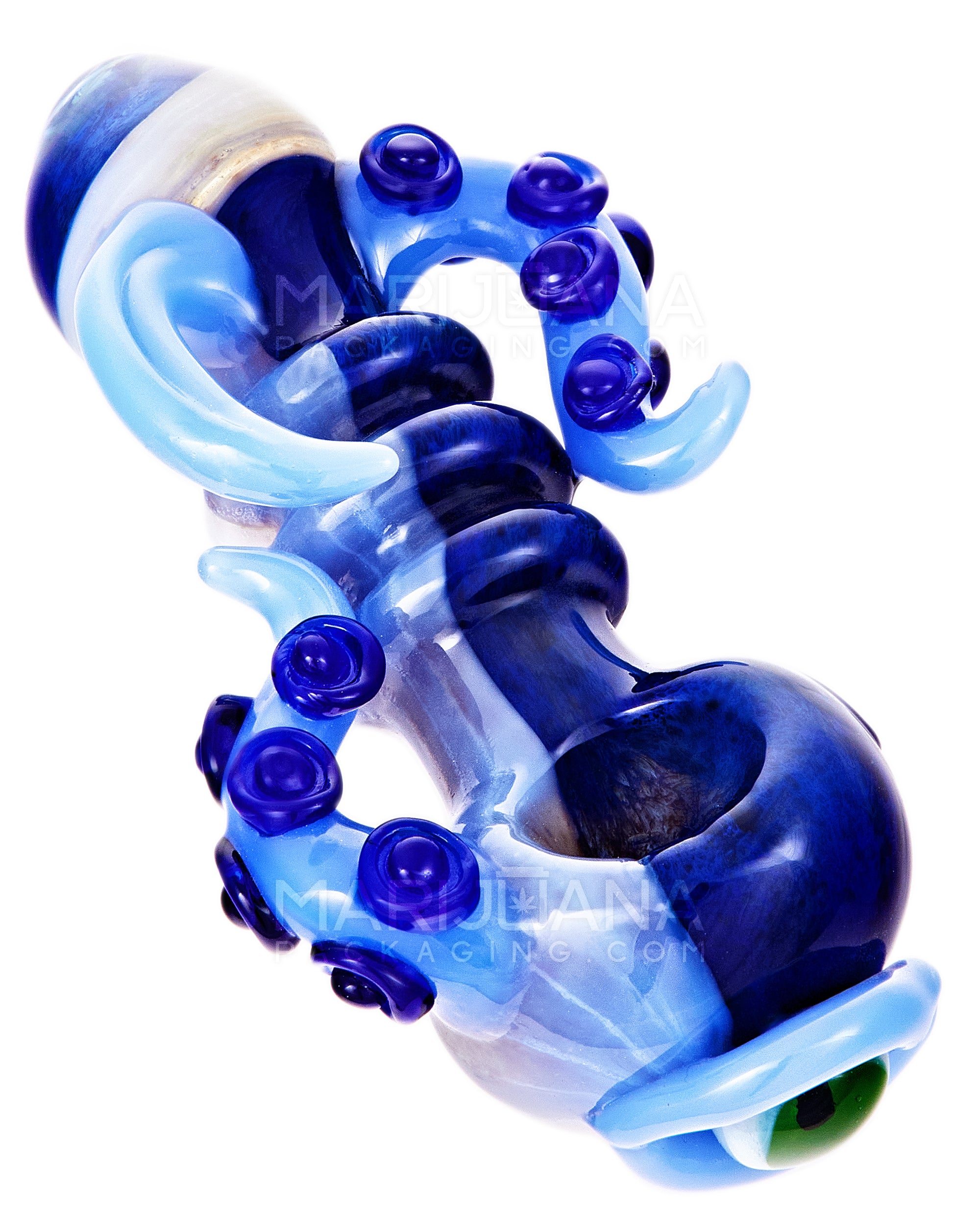 Heady | Triple Ringed Frit Kraken Spoon Hand Pipe w/ Marble Eye & Double Tentacles | 6in Long - Very Thick Glass - 8
