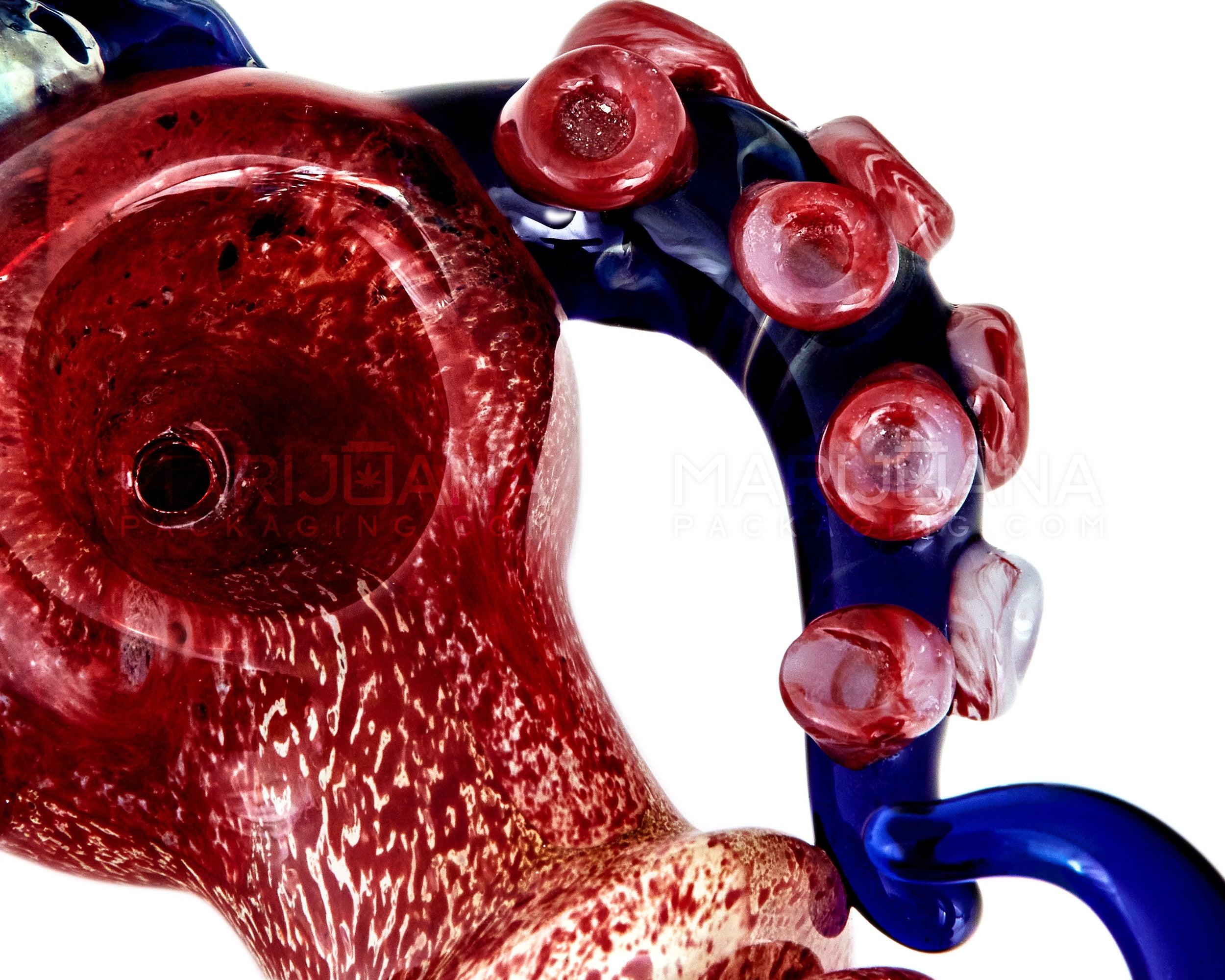Heady | Triple Ringed Frit Kraken Spoon Hand Pipe w/ Marble Eye & Double Tentacles | 6in Long - Very Thick Glass - 3