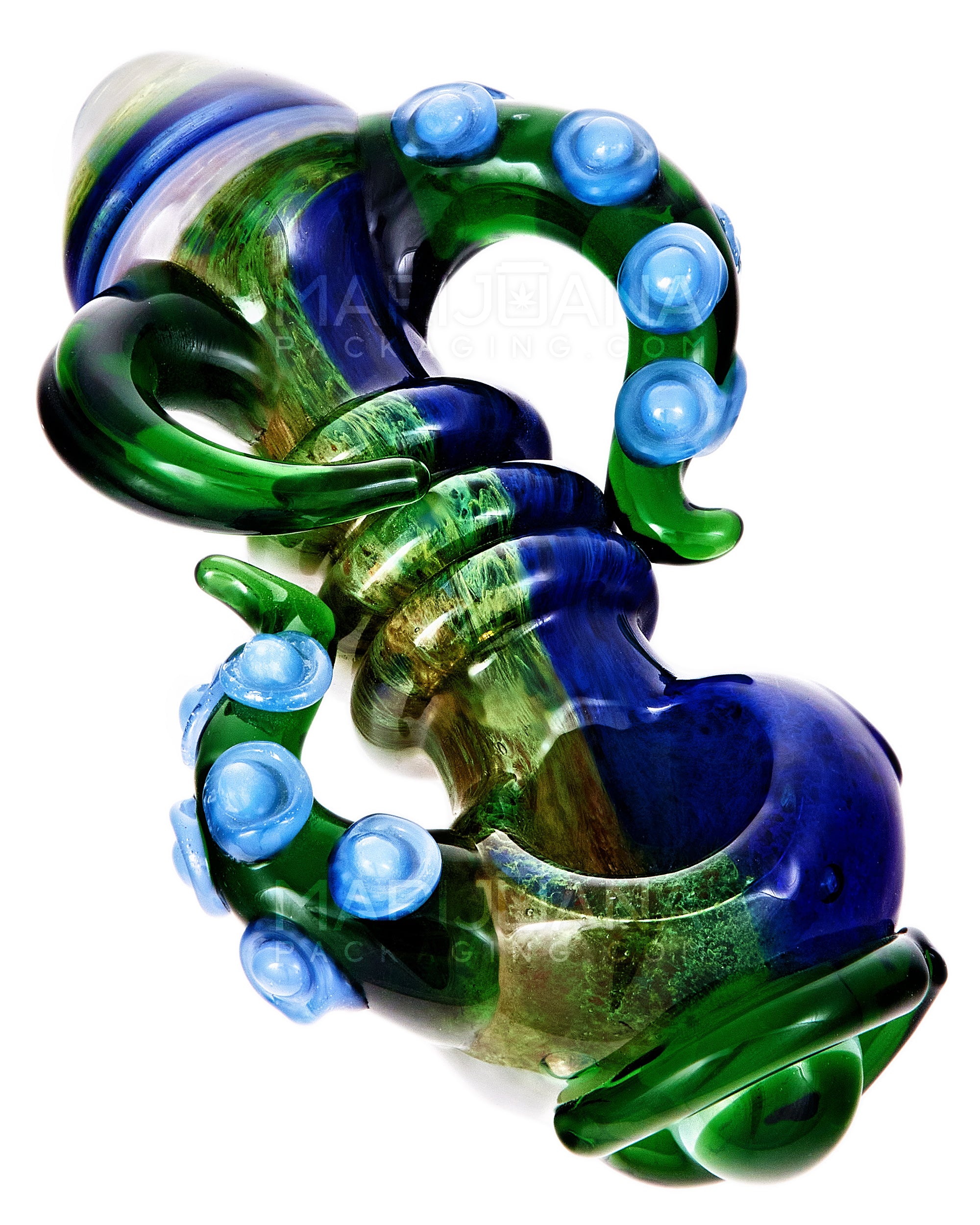 Heady | Triple Ringed Frit Kraken Spoon Hand Pipe w/ Marble Eye & Double Tentacles | 6in Long - Very Thick Glass - 9