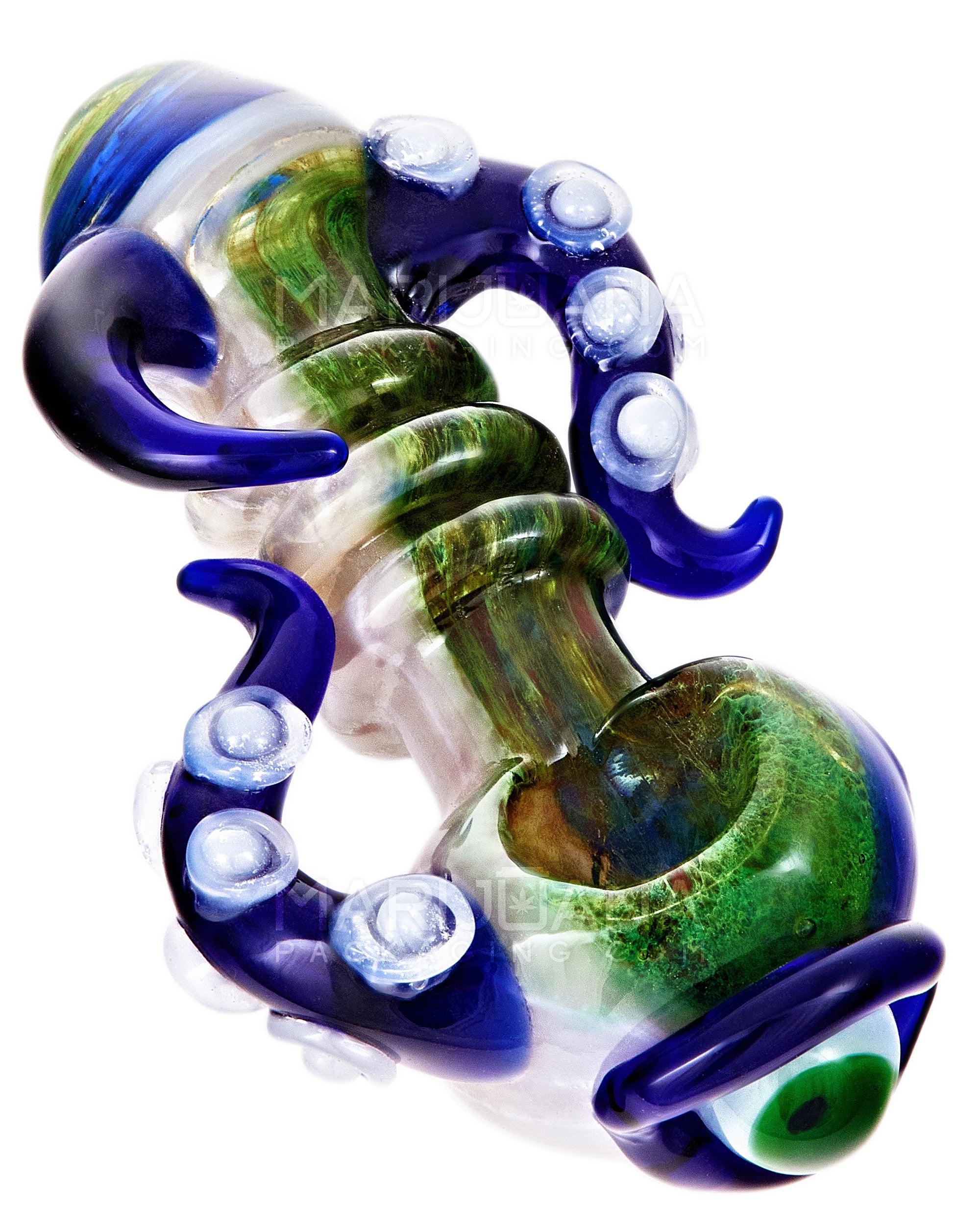 Heady | Triple Ringed Frit Kraken Spoon Hand Pipe w/ Marble Eye & Double Tentacles | 6in Long - Very Thick Glass - 10