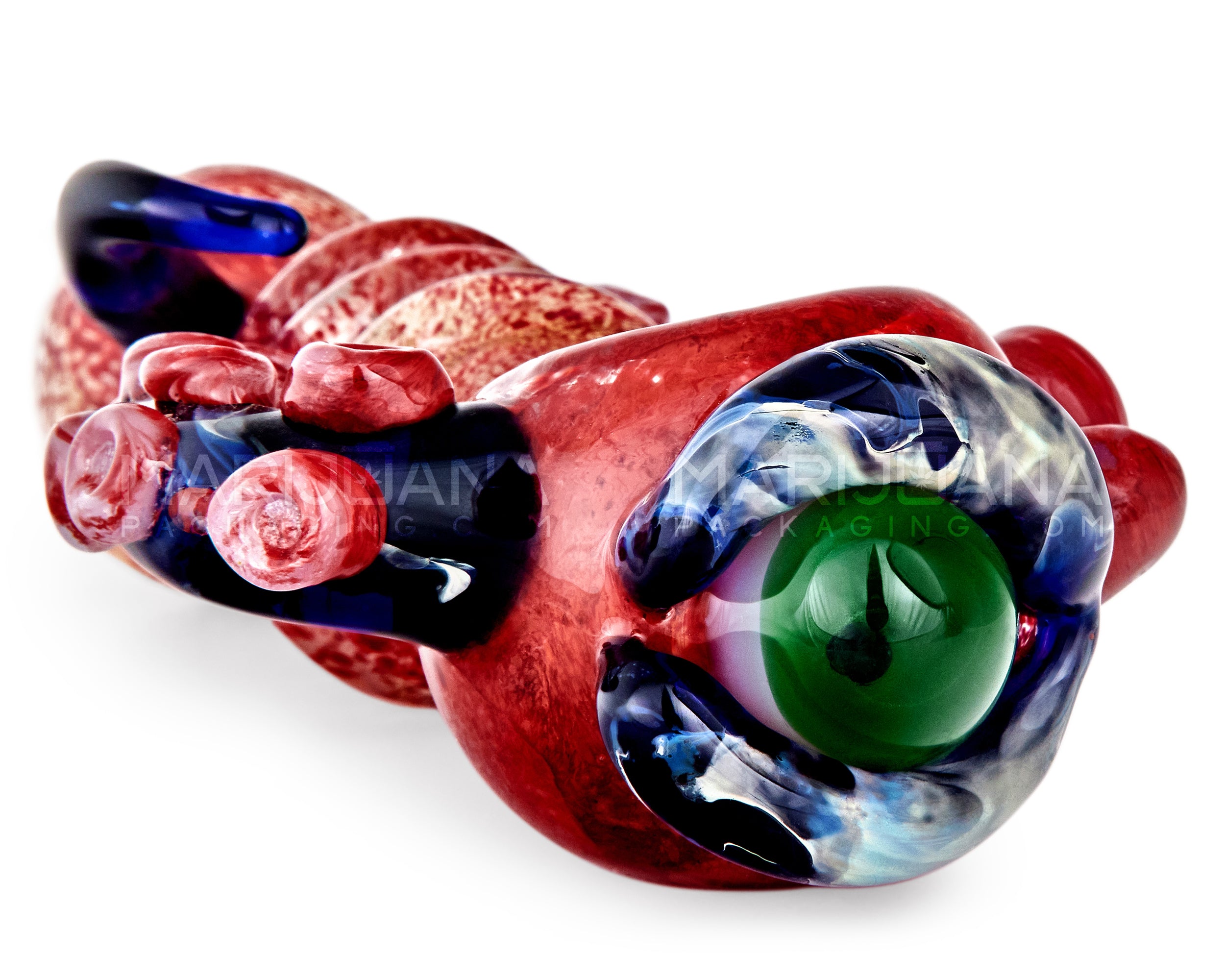 Heady | Triple Ringed Frit Kraken Spoon Hand Pipe w/ Marble Eye & Double Tentacles | 6in Long - Very Thick Glass - 5
