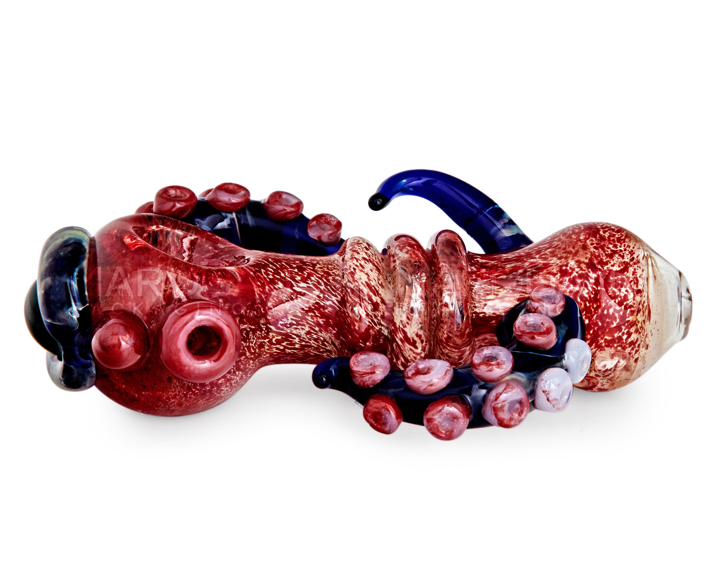 Heady | Triple Ringed Frit Kraken Spoon Hand Pipe w/ Marble Eye & Double Tentacles | 6in Long - Very Thick Glass - 6