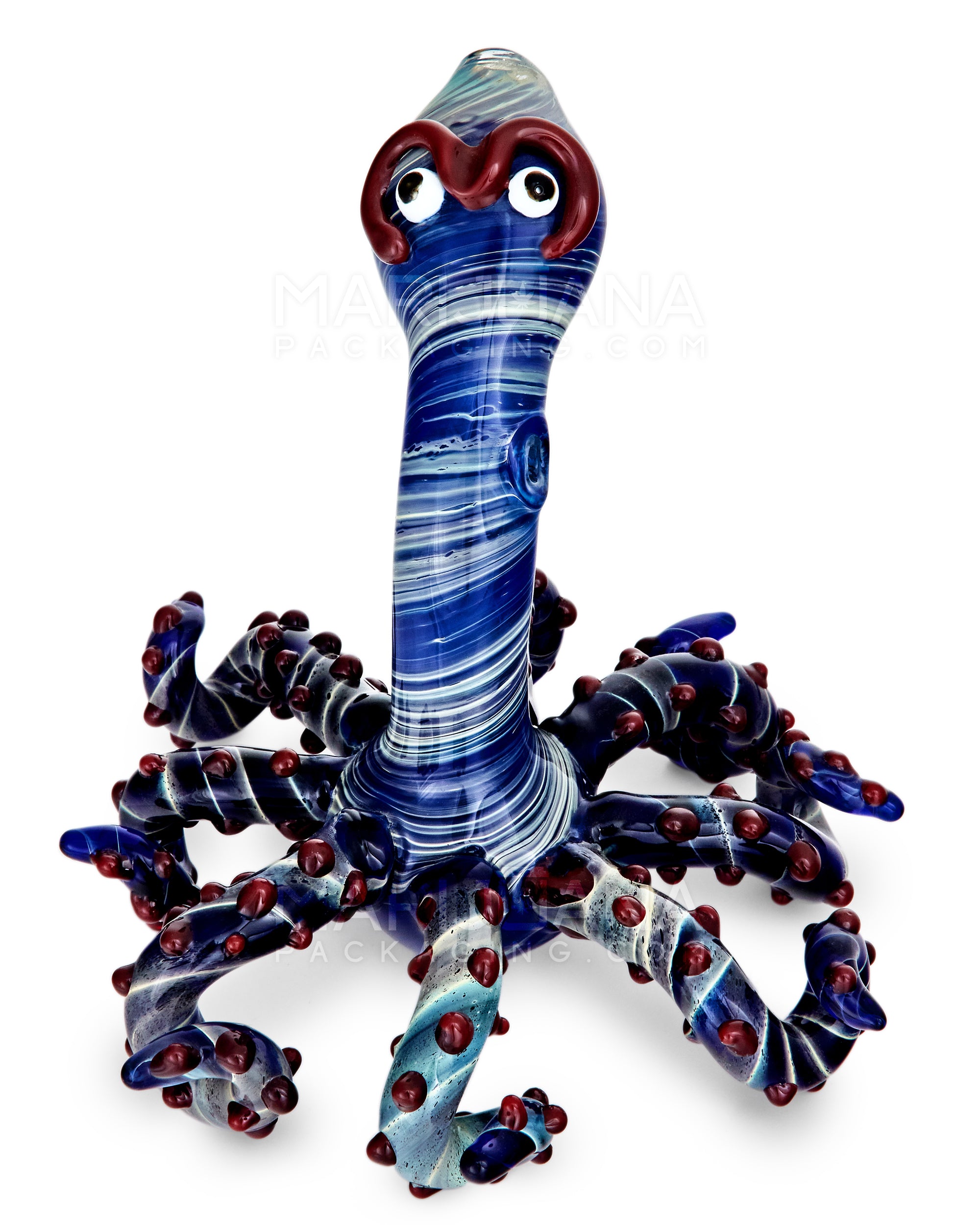 Heady | Spiral Octopus Hand Pipe w/ Knocker Tentacles | 6in Tall - Glass - Blue - 1