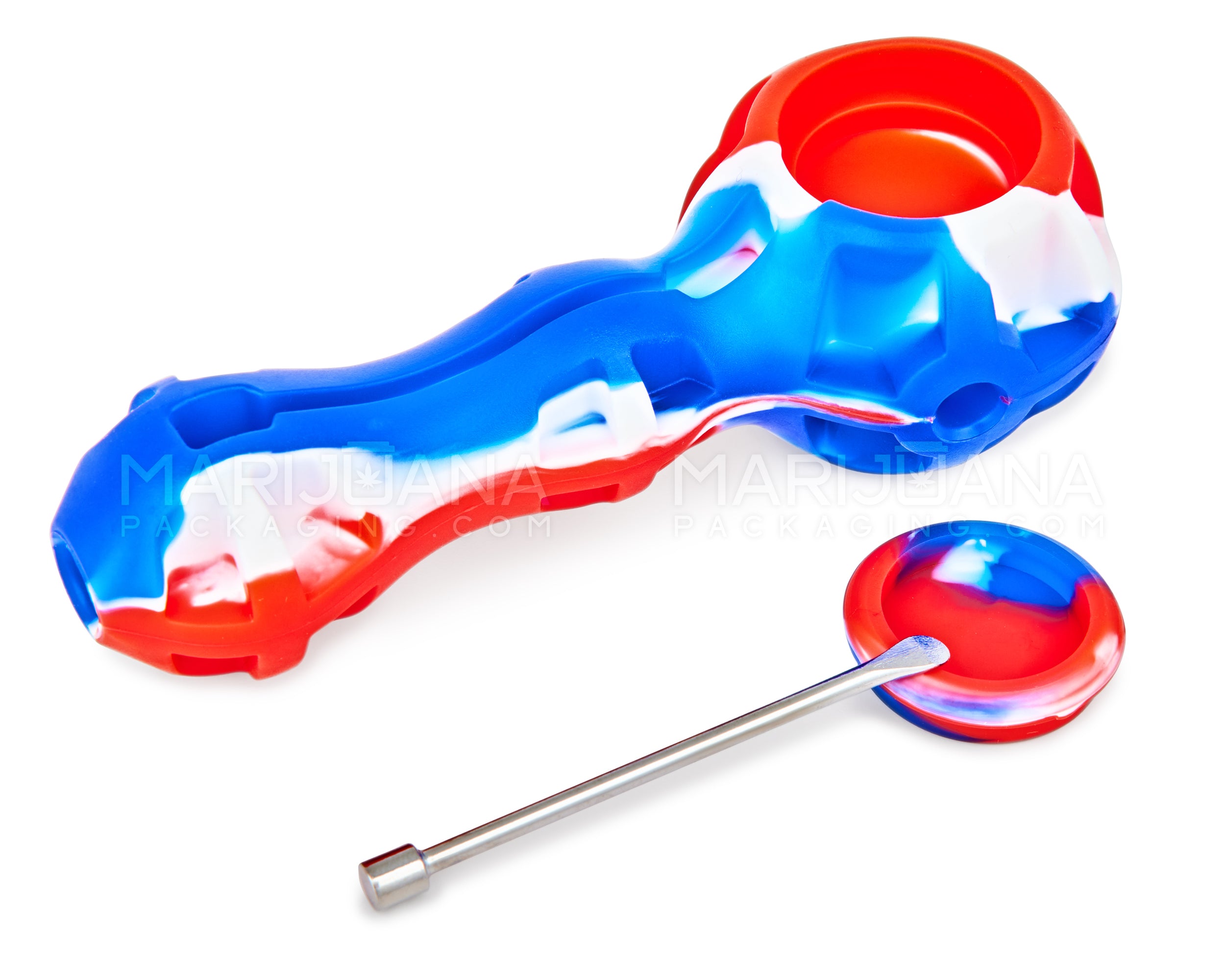 Bulged Spoon Hand Pipe w/ Storage & Dabber | 4in Long - Silicone - Assorted - 2