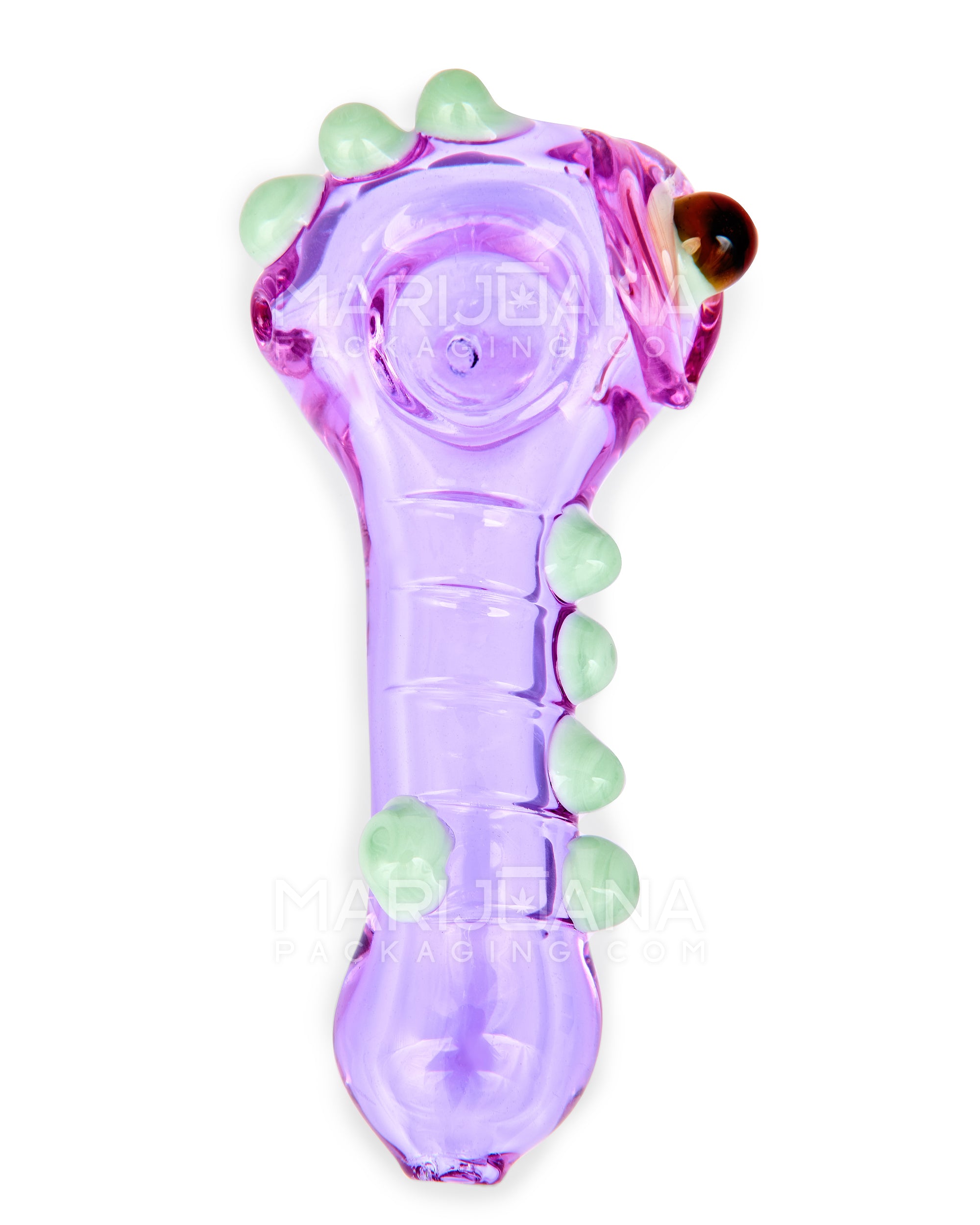 Eyed Spoon Hand Pipe w/ Multi Knockers | 5in Long - Glass - Purple - 2