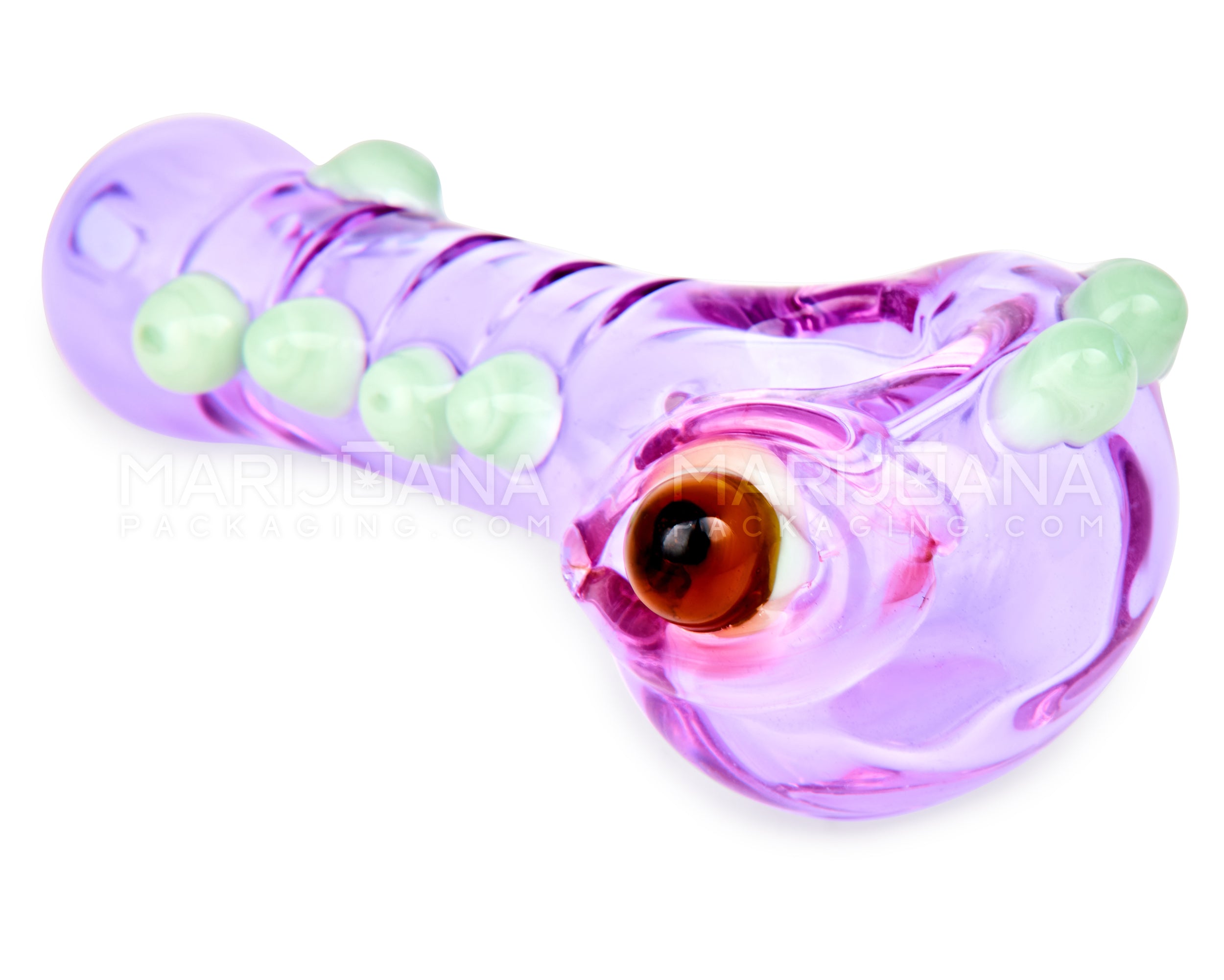 Eyed Spoon Hand Pipe w/ Multi Knockers | 5in Long - Glass - Purple - 3