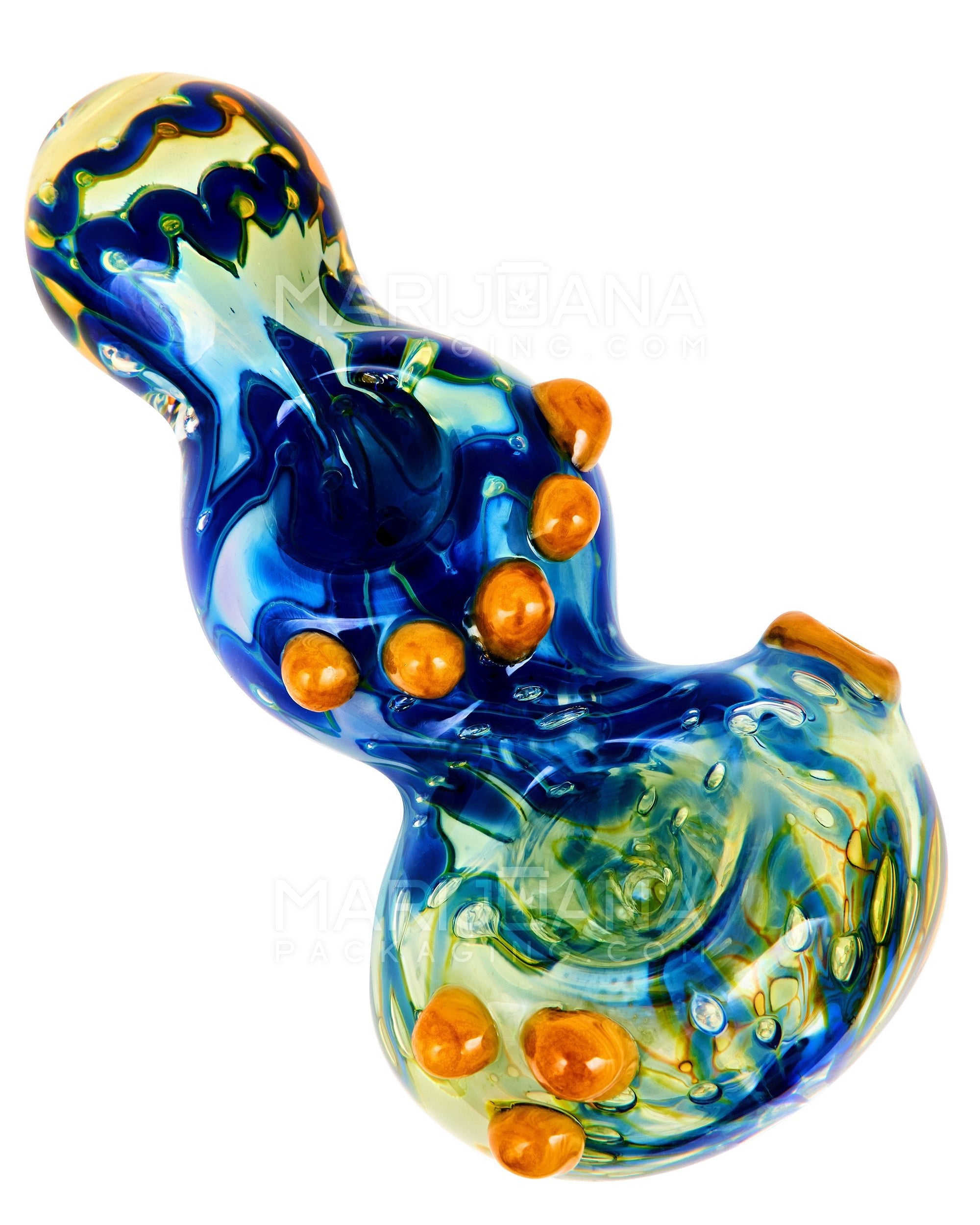Double Bowl | Bubble Trap & Mixed Fumed Bulged Spoon Hand Pipe w/ Multi Knockers | 5in Long - Glass - Assorted - 1