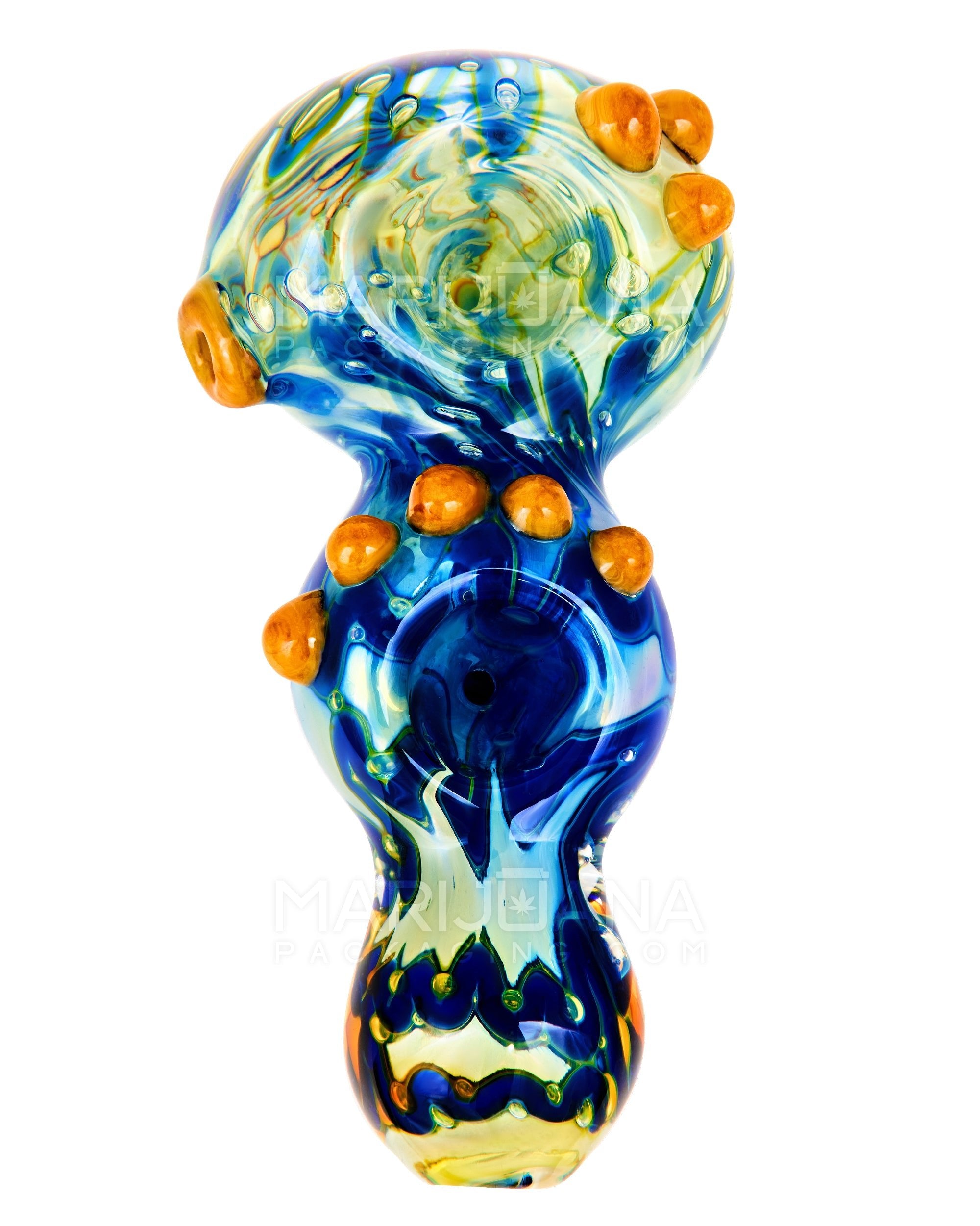 Double Bowl | Bubble Trap & Mixed Fumed Bulged Spoon Hand Pipe w/ Multi Knockers | 5in Long - Glass - Assorted - 2
