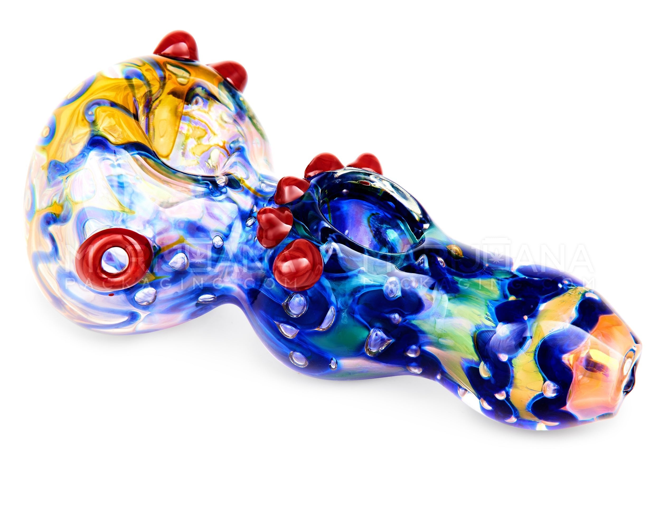 Double Bowl | Bubble Trap & Mixed Fumed Bulged Spoon Hand Pipe w/ Multi Knockers | 5in Long - Glass - Assorted - 4