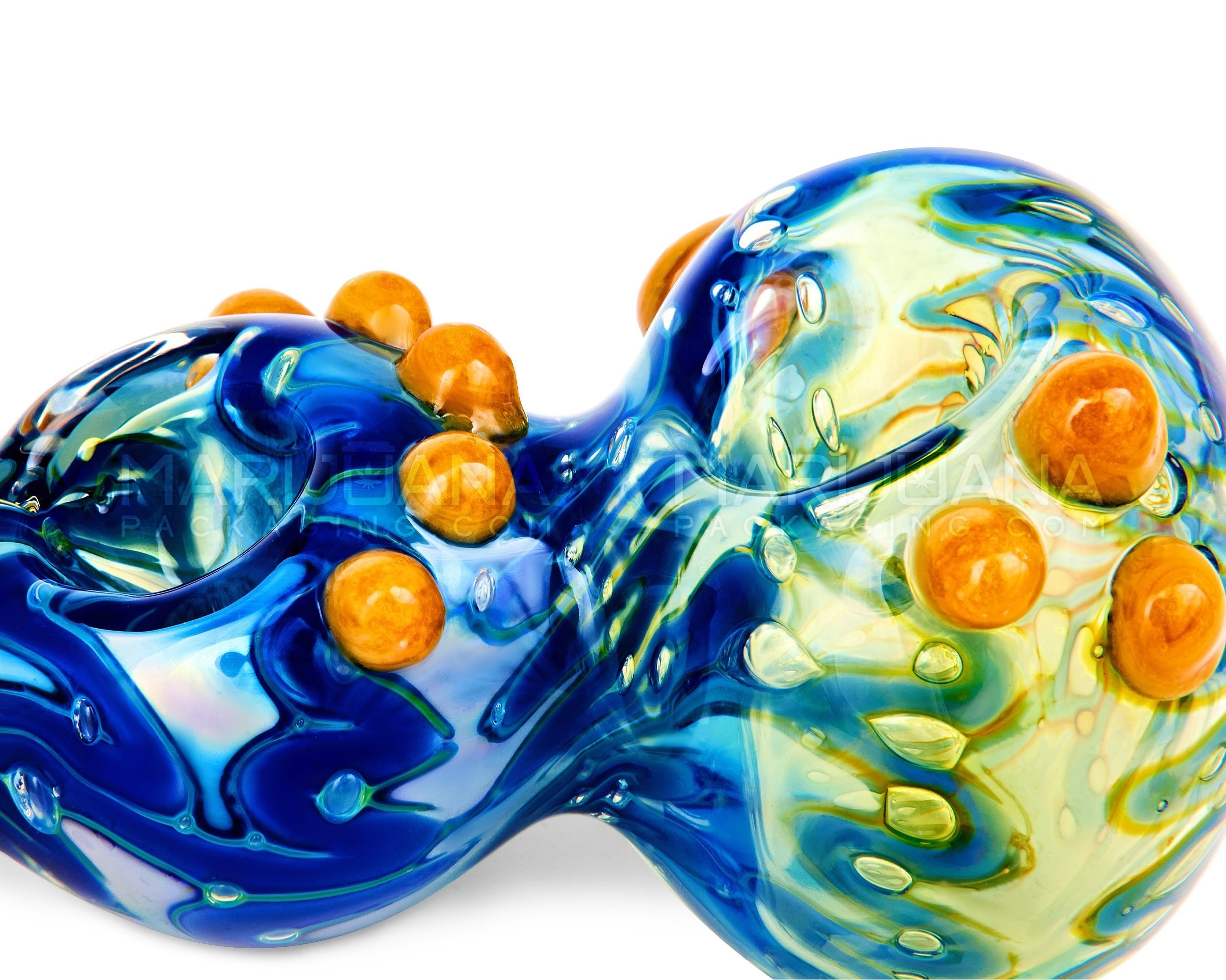 Double Bowl | Bubble Trap & Mixed Fumed Bulged Spoon Hand Pipe w/ Multi Knockers | 5in Long - Glass - Assorted - 3